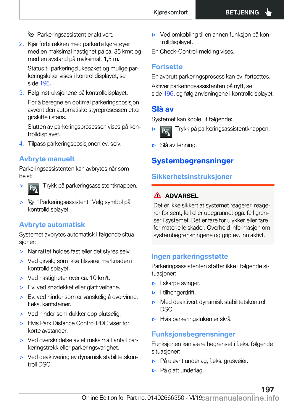BMW 4 SERIES COUPE 2020  InstruksjonsbØker (in Norwegian) ���P�a�r�k�e�r�i�n�g�s�a�s�s�i�s�t�e�n�t��e�r��a�k�t�i�v�e�r�t�.�2�.�K�j�