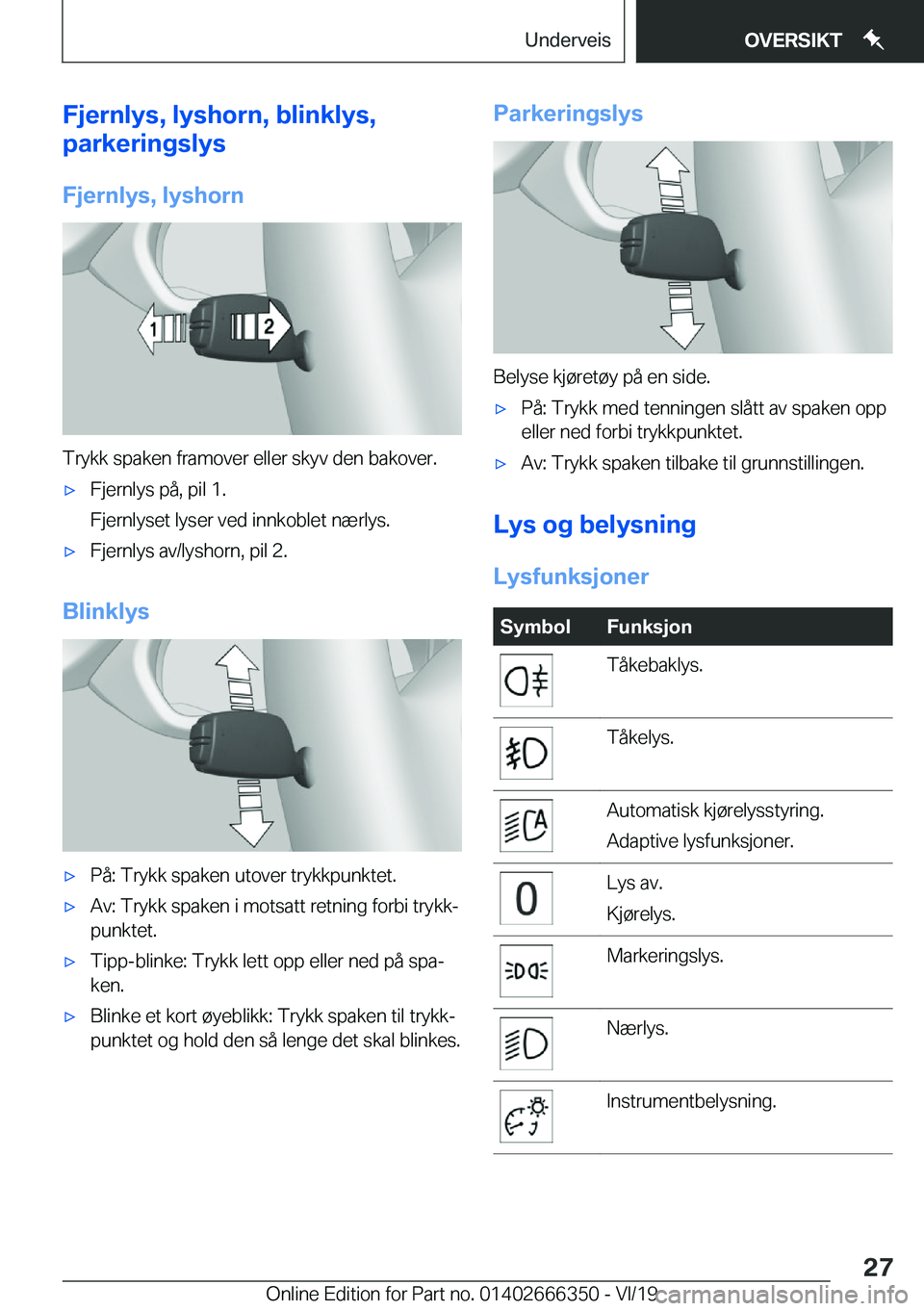 BMW 4 SERIES COUPE 2020  InstruksjonsbØker (in Norwegian) �F�j�e�r�n�l�y�s�,��l�y�s�h�o�r�n�,��b�l�i�n�k�l�y�s�,
�p�a�r�k�e�r�i�n�g�s�l�y�s
�F�j�e�r�n�l�y�s�,��l�y�s�h�o�r�n
�T�r�y�k�k��s�p�a�k�e�n��f�r�a�m�o�v�e�r��e�l�l�e�r��s�k�y�v��d�e�n��b�a�k�