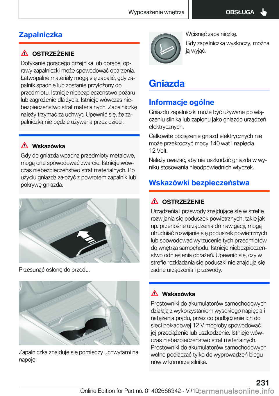 BMW 4 SERIES COUPE 2020  Instrukcja obsługi (in Polish) �Z�a�p�a�l�n�i�c�z�k�a
�O�S�T�R�Z�E8�E�N�I�E
�D�o�t�y�k�a�n�i�e��g�o�r�