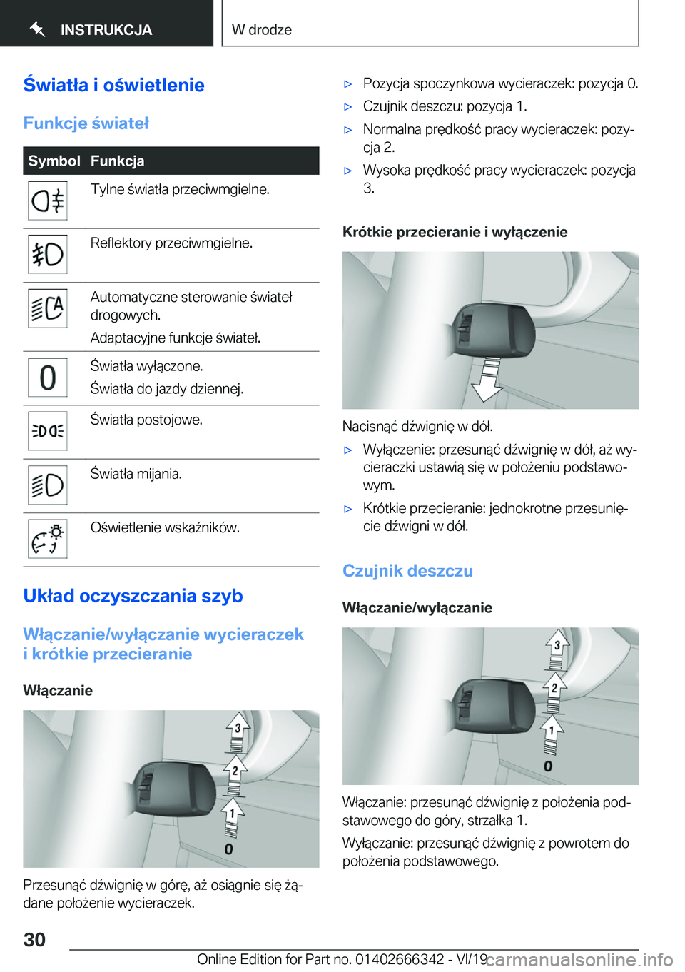 BMW 4 SERIES COUPE 2020  Instrukcja obsługi (in Polish) �w�i�a�t�ł�a��i��o�w�i�e�t�l�e�n�i�e
�F�u�n�k�c�j�e��w�i�a�t�e�ł�S�y�m�b�o�l�F�u�n�k�c�j�a�T�y�l�n�e��w�i�a�t�ł�a��p�r�z�e�c�i�w�m�g�i�e�l�n�e�.�R�e�f�l�e�k�t�o�r�y��p�r�z�e�c�i�w�m�g