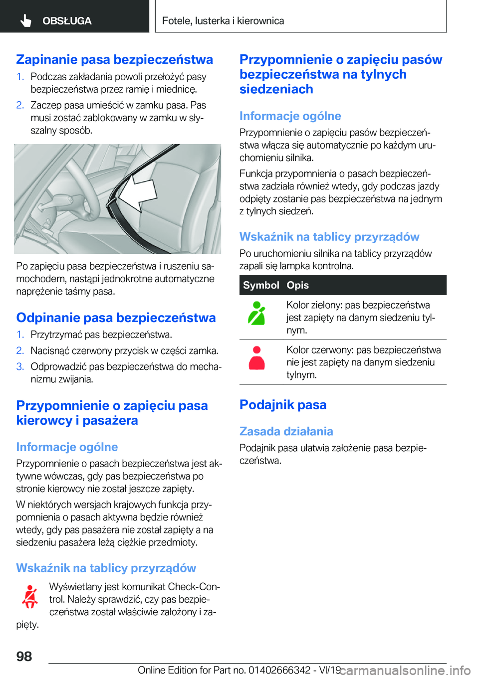 BMW 4 SERIES COUPE 2020  Instrukcja obsługi (in Polish) �Z�a�p�i�n�a�n�i�e��p�a�s�a��b�e�z�p�i�e�c�z�e�