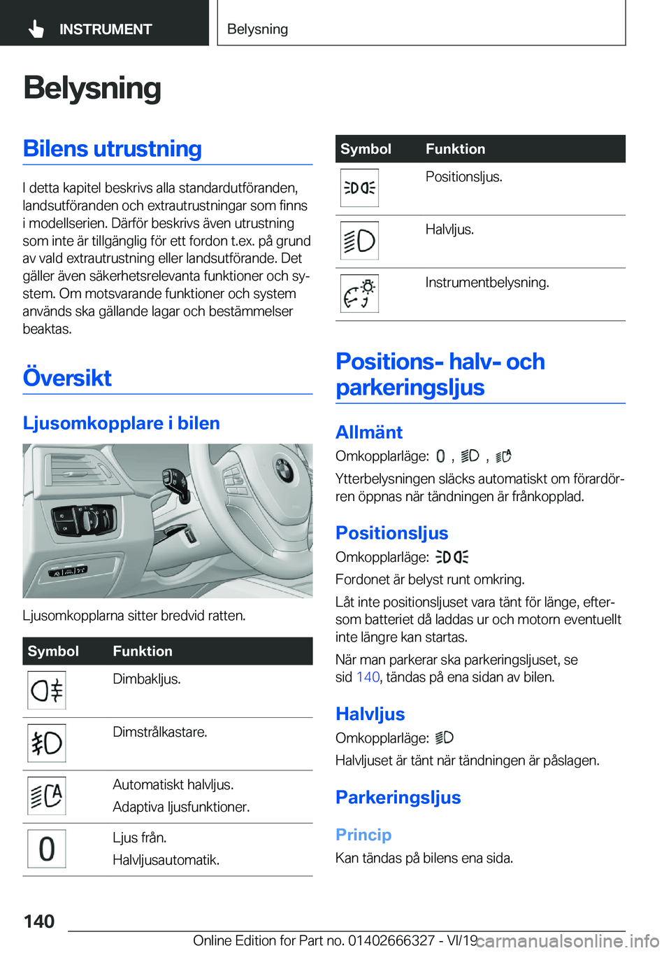 BMW 4 SERIES COUPE 2020  InstruktionsbÖcker (in Swedish) �B�e�l�y�s�n�i�n�g�B�i�l�e�n�s��u�t�r�u�s�t�n�i�n�g
�I��d�e�t�t�a��k�a�p�i�t�e�l��b�e�s�k�r�i�v�s��a�l�l�a��s�t�a�n�d�a�r�d�u�t�f�