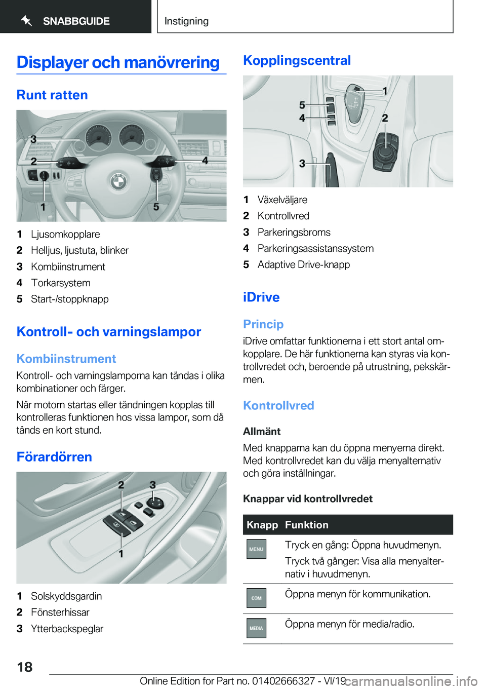 BMW 4 SERIES COUPE 2020  InstruktionsbÖcker (in Swedish) �D�i�s�p�l�a�y�e�r��o�c�h��m�a�n�