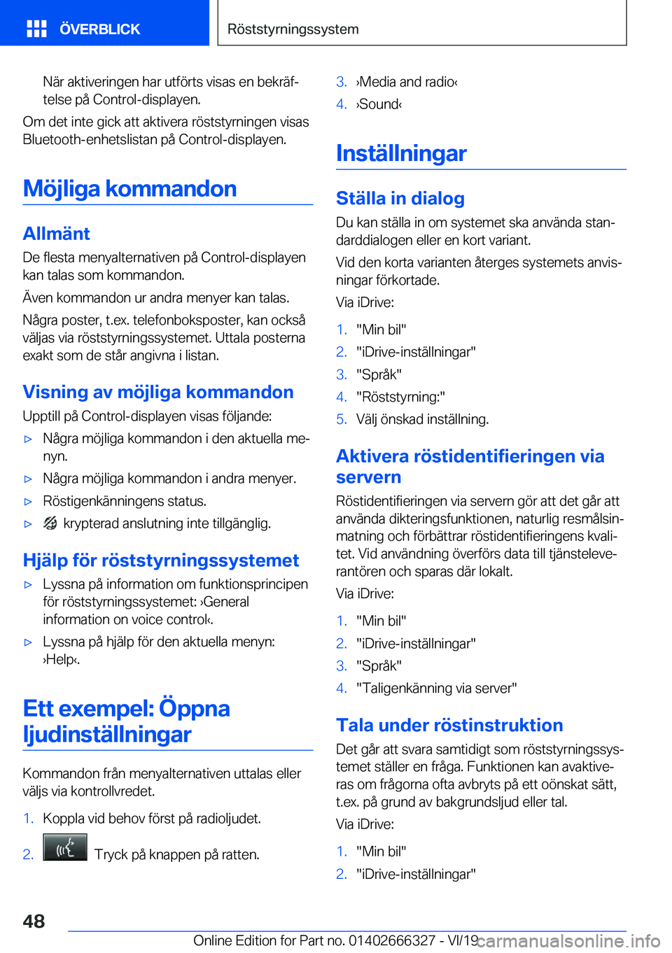 BMW 4 SERIES COUPE 2020  InstruktionsbÖcker (in Swedish) �N�ä�r��a�k�t�i�v�e�r�i�n�g�e�n��h�a�r��u�t�f�