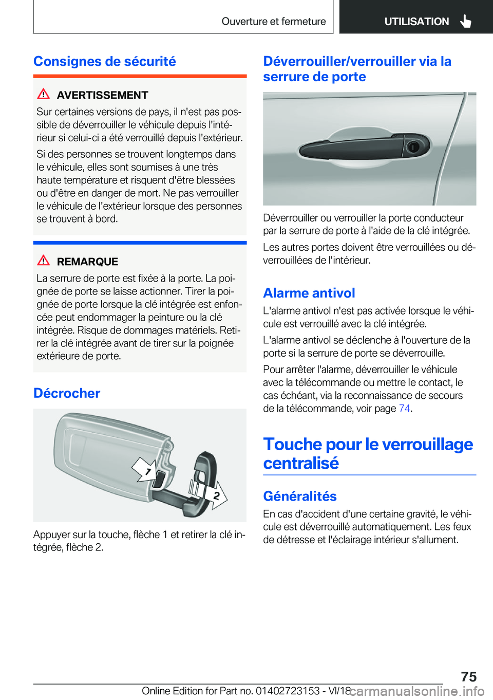 BMW 4 SERIES COUPE 2019  Notices Demploi (in French) �C�o�n�s�i�g�n�e�s��d�e��s�é�c�u�r�i�t�é
�A�V�E�R�T�I�S�S�E�M�E�N�T
�S�u�r��c�e�r�t�a�i�n�e�s��v�e�r�s�i�o�n�s��d�e��p�a�y�s�,��i�l��n�'�e�s�t��p�a�s��p�o�sj
�s�i�b�l�e��d�e��d�é�v