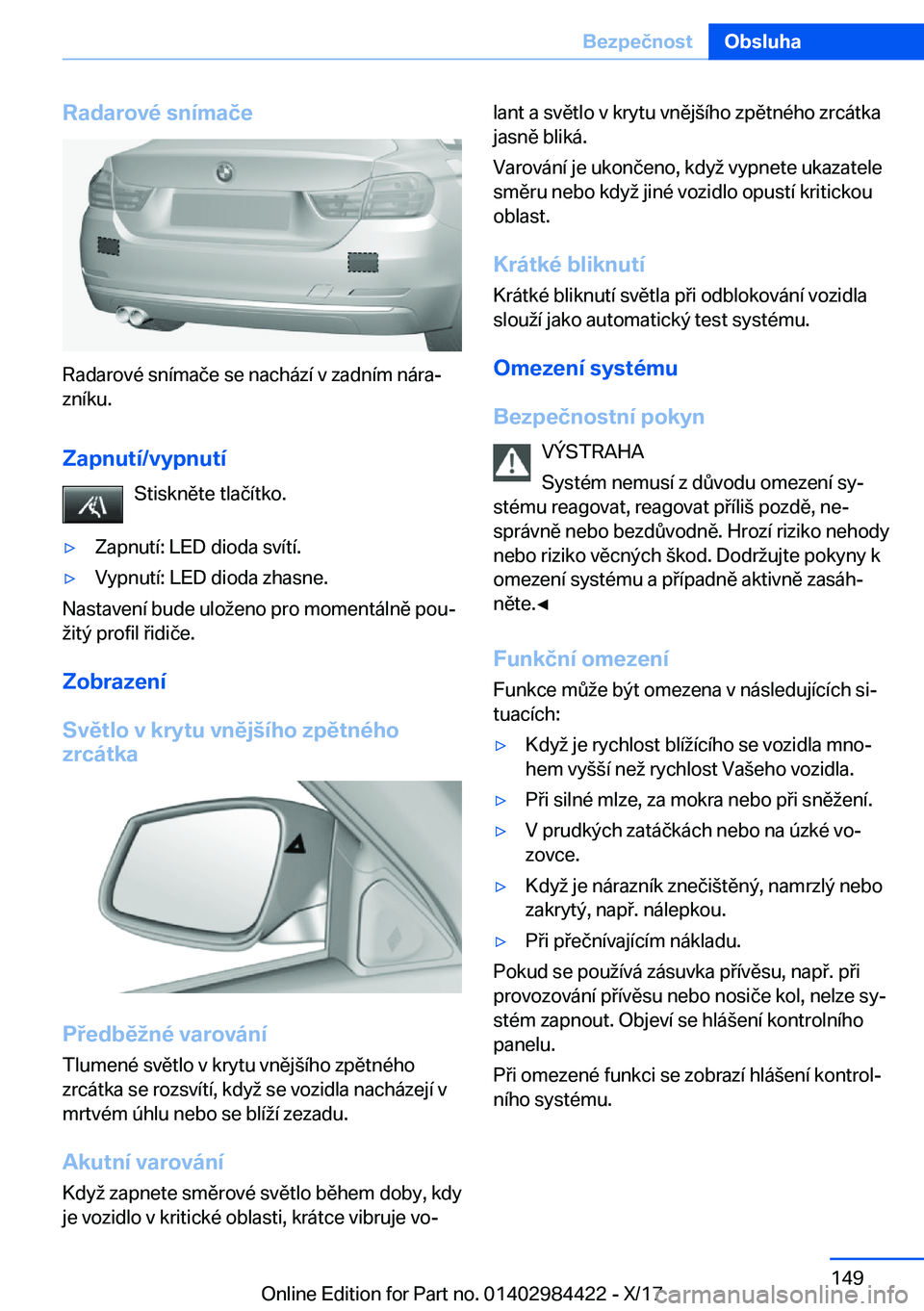 BMW 4 SERIES COUPE 2018  Návod na použití (in Czech) �R�a�d�a�r�o�v�