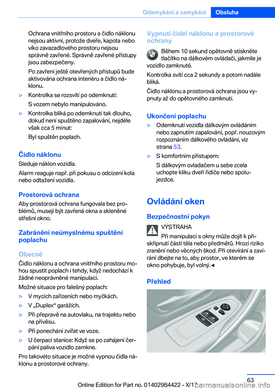 BMW 4 SERIES COUPE 2018  Návod na použití (in Czech) �O�c�h�r�a�n�a� �v�n�i�t �n�
