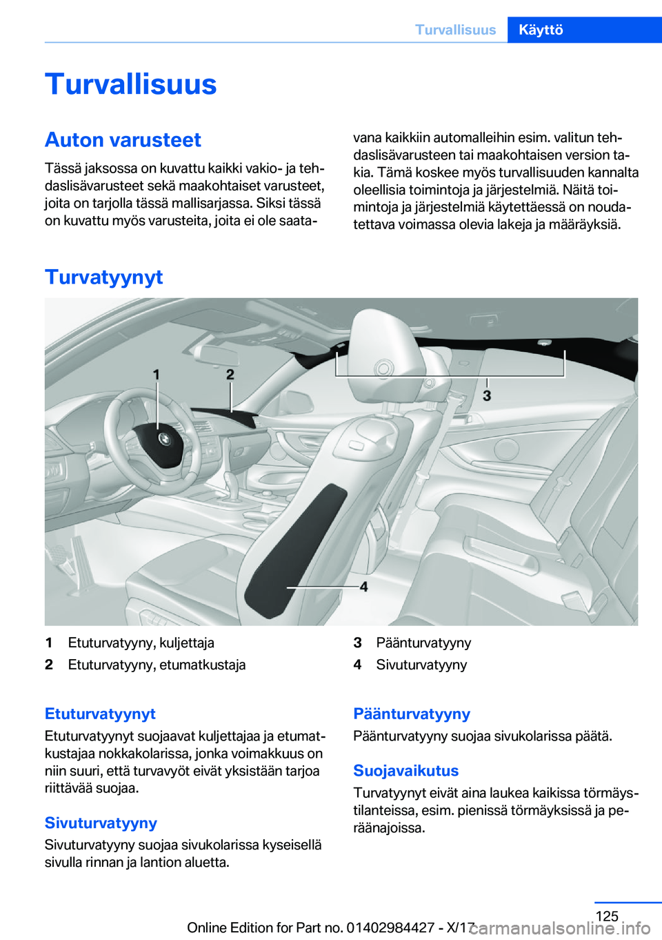 BMW 4 SERIES COUPE 2018  Omistajan Käsikirja (in Finnish) �T�u�r�v�a�l�l�i�s�u�u�s�A�u�t�o�n��v�a�r�u�s�t�e�e�t
�T�