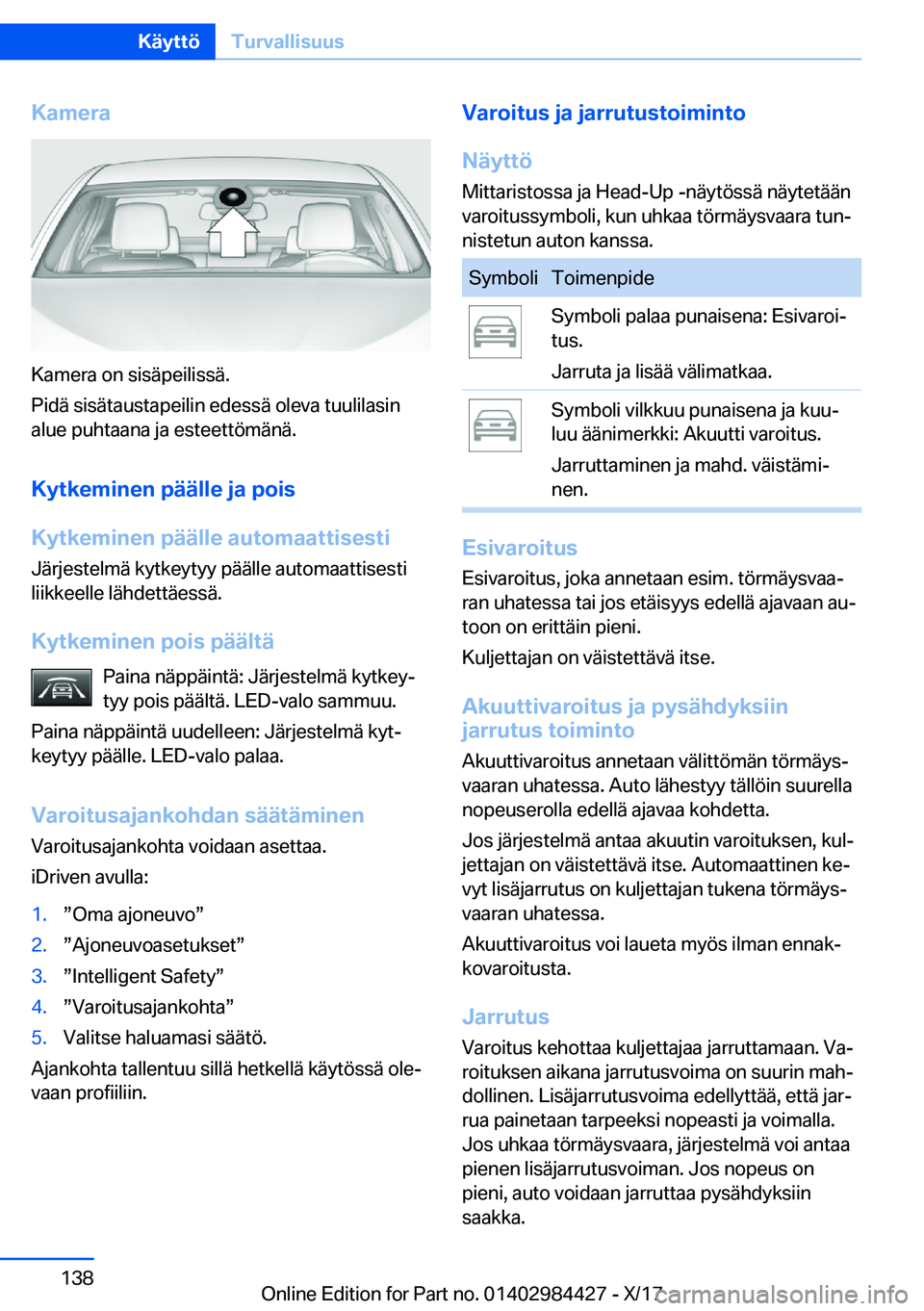 BMW 4 SERIES COUPE 2018  Omistajan Käsikirja (in Finnish) �K�a�m�e�r�a
�K�a�m�e�r�a� �o�n� �s�i�s�