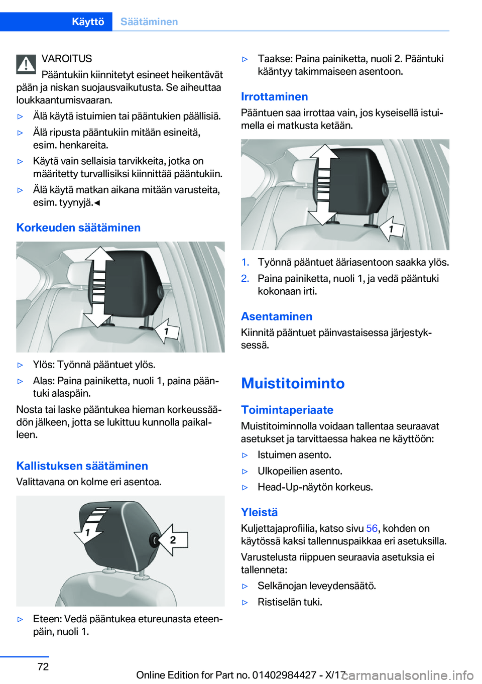 BMW 4 SERIES COUPE 2018  Omistajan Käsikirja (in Finnish) �V�A�R�O�I�T�U�S
�P�