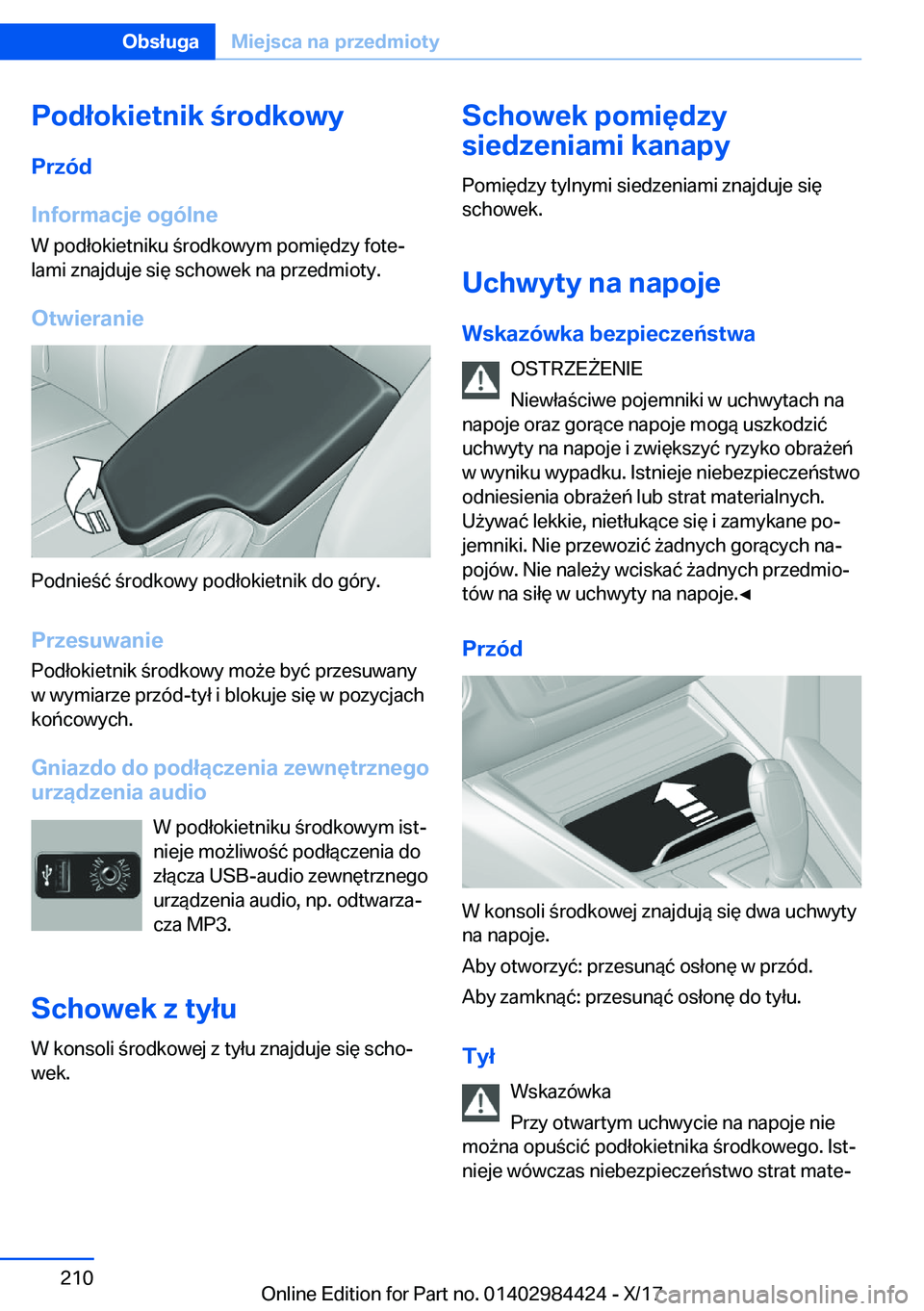 BMW 4 SERIES COUPE 2018  Instrukcja obsługi (in Polish) �P�o�d�ł�o�k�i�e�t�n�i�k��r�o�d�k�o�w�y�P�r�z�