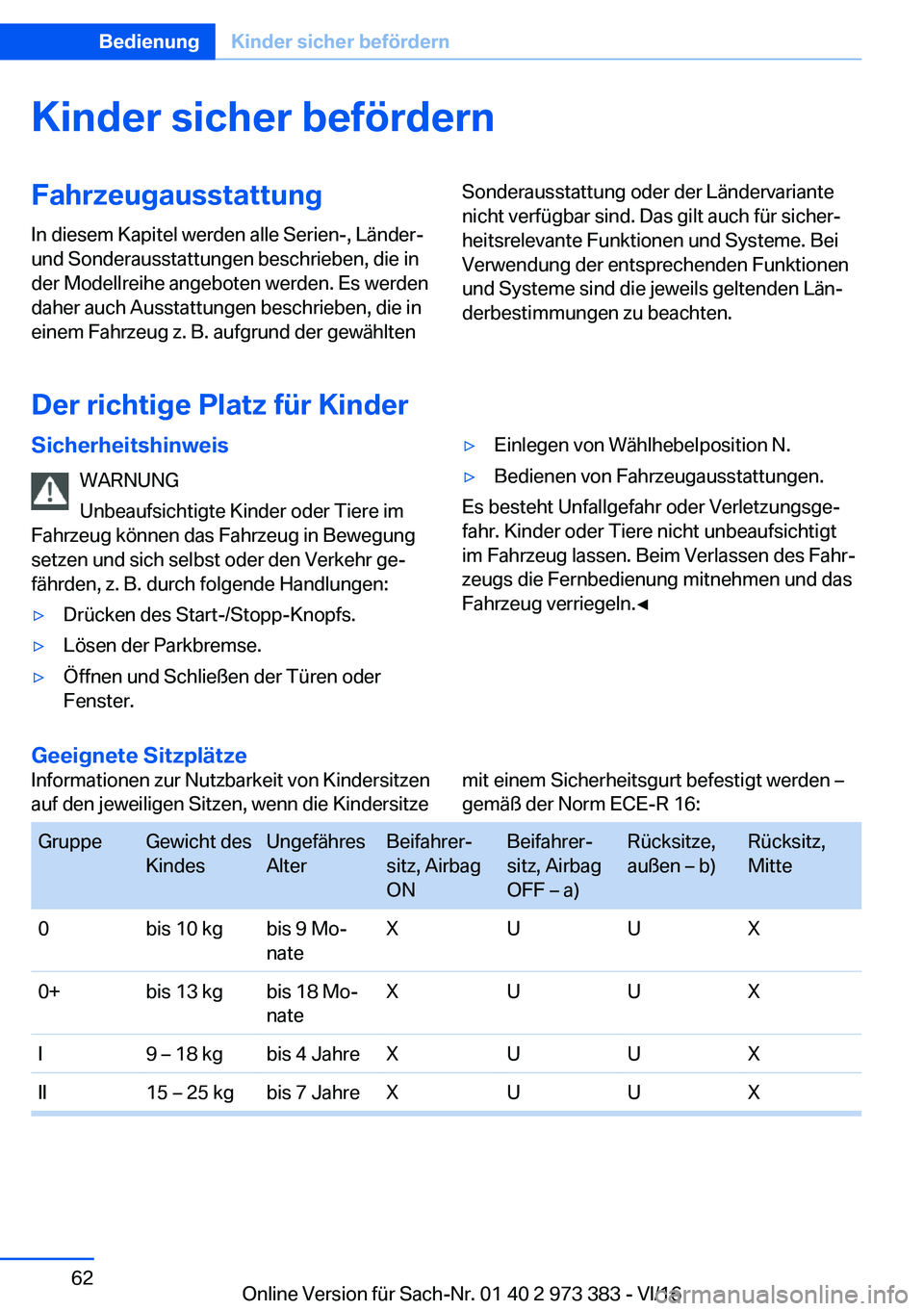 BMW 4 SERIES COUPE 2017  Betriebsanleitungen (in German) �K�i�n�d�e�r��s�i�c�h�e�r��b�e�f�