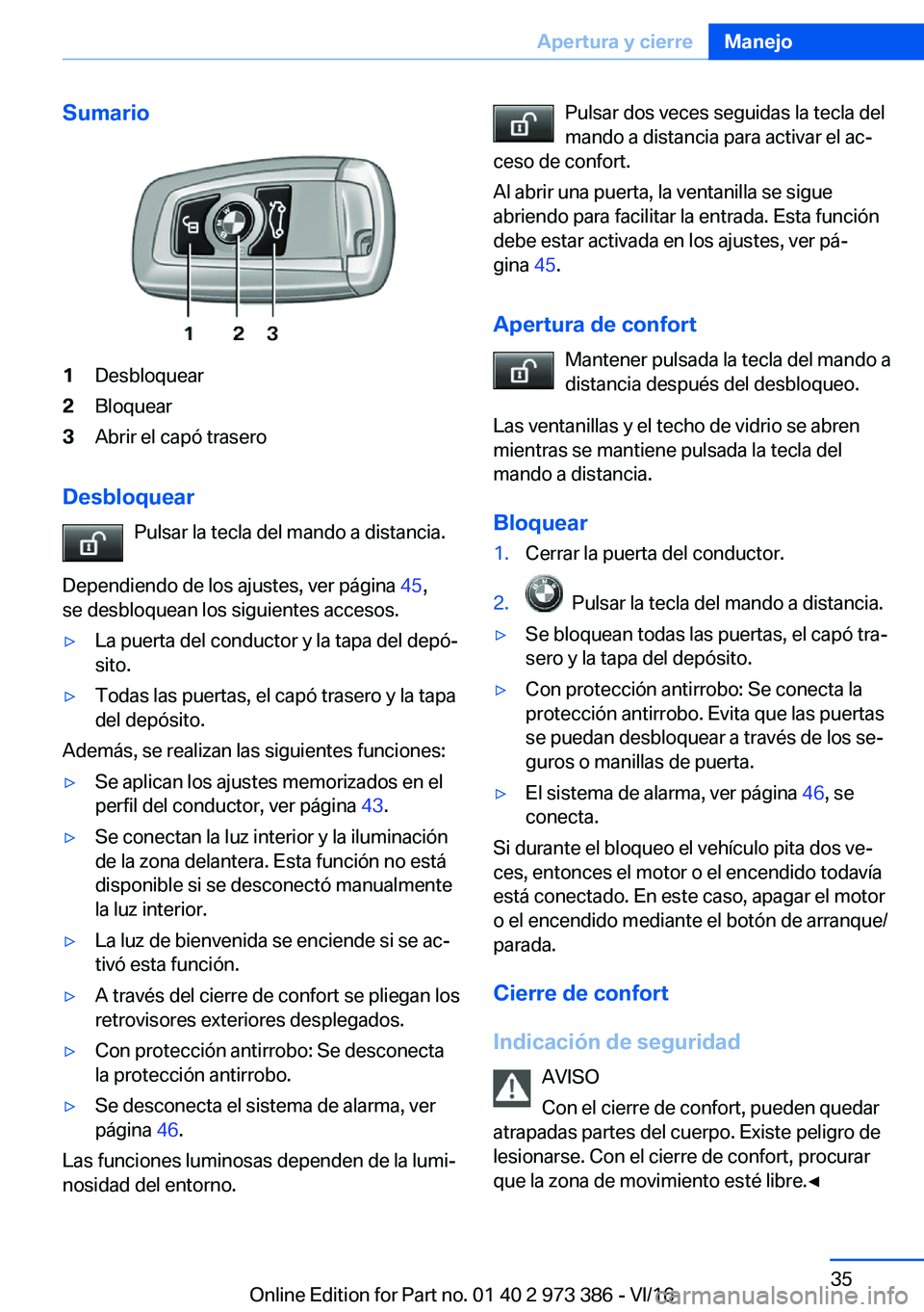 BMW 4 SERIES COUPE 2017  Manuales de Empleo (in Spanish) �S�u�m�a�r�i�o�1�D�e�s�b�l�o�q�u�e�a�r�2�B�l�o�q�u�e�a�r�3�A�b�r�i�r� �e�l� �c�a�p�