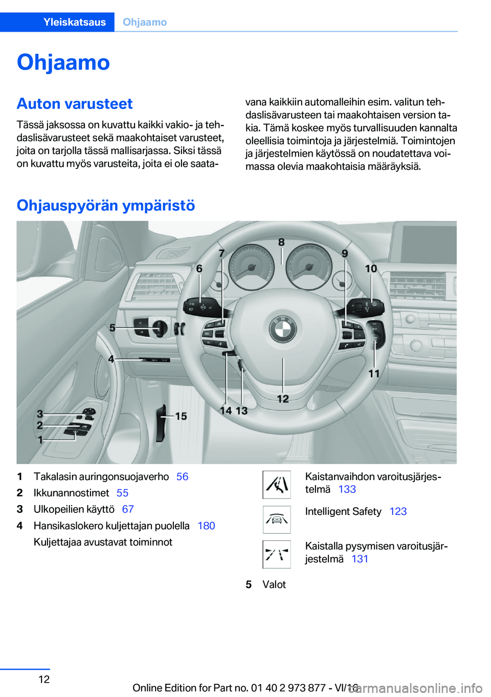 BMW 4 SERIES COUPE 2017  Omistajan Käsikirja (in Finnish) �O�h�j�a�a�m�o�A�u�t�o�n��v�a�r�u�s�t�e�e�t�T�