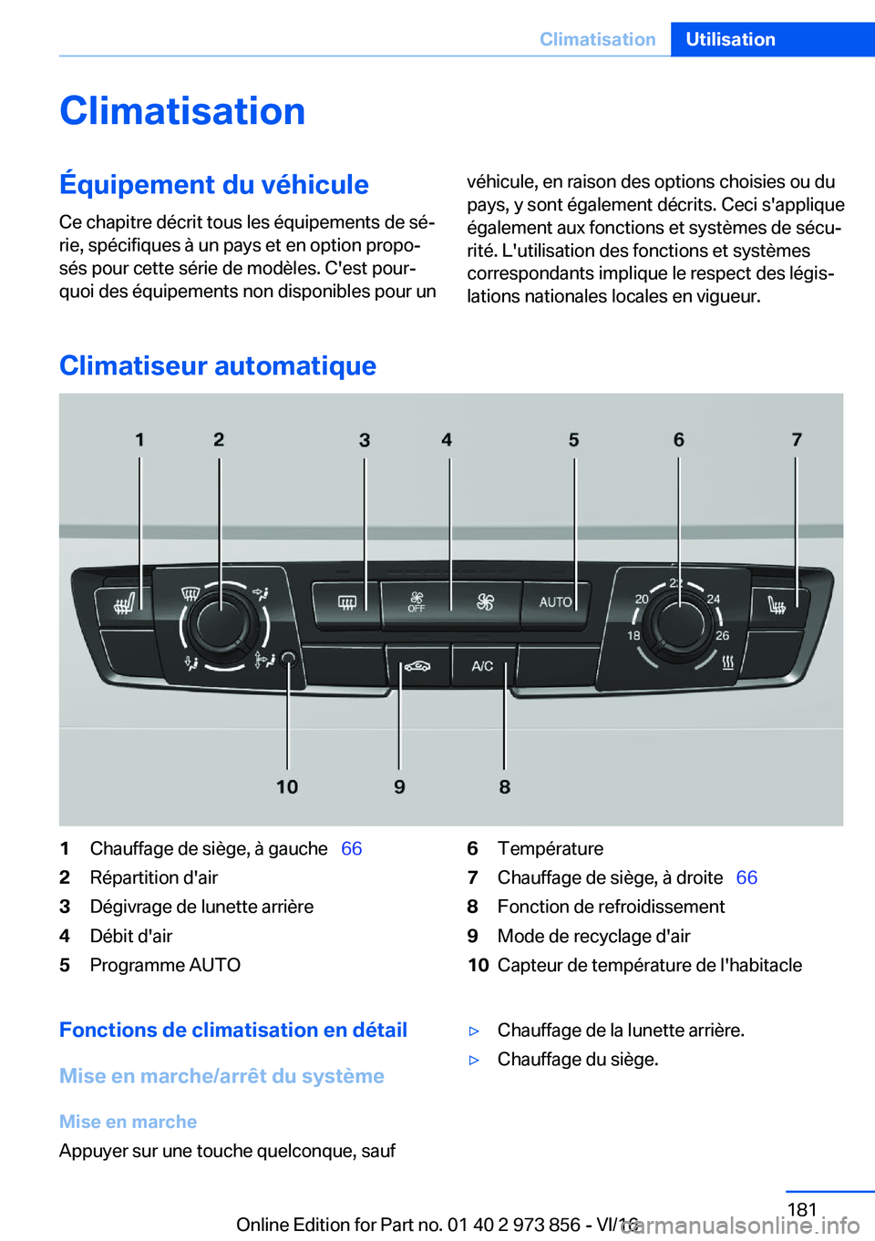 BMW 4 SERIES COUPE 2017  Notices Demploi (in French) �C�l�i�m�a�t�i�s�a�t�i�o�n�