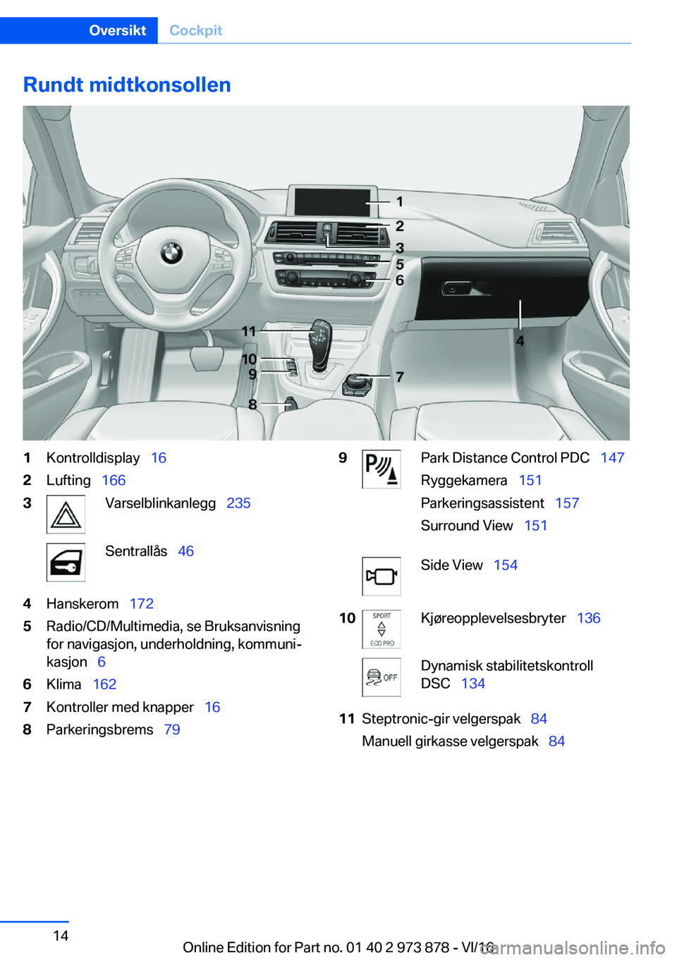 BMW 4 SERIES COUPE 2017  InstruksjonsbØker (in Norwegian) �R�u�n�d�t��m�i�d�t�k�o�n�s�o�l�l�e�n�1�K�o�n�t�r�o�l�l�d�i�s�p�l�a�y\_�1�6�2�L�u�f�t�i�n�g\_�1�6�6�3�V�a�r�s�e�l�b�l�i�n�k�a�n�l�e�g�g\_ �2�3�5�S�e�n�t�r�a�l�l�å�s\_�4�6�4�H�a�n�s�k�e�r�o�m
