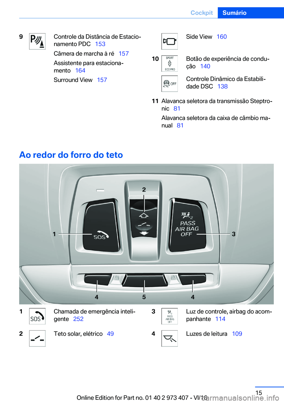 BMW 4 SERIES COUPE 2017  Manual do condutor (in Portuguese) �9�C�o�n�t�r�o�l�e� �d�a� �D�i�s�t�â�n�c�i�a� �d�e� �E�s�t�a�c�i�oª
�n�a�m�e�n�t�o� �P�D�C\_ �1�5�3
�C�â�m�e�r�a� �d�e� �m�a�r�c�h�a� �à� �r�é\_ �1�5�7
�A�s�s�i�s�t�e�n�t�e� �p�a�r�a� �e�s�t
