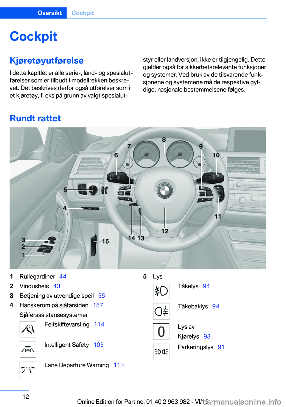 BMW 4 SERIES COUPE 2016  InstruksjonsbØker (in Norwegian) CockpitKjøretøyutførelse
I dette kapitlet er alle serie-, land- og spesialut‐
førelser som er tilbudt i modellrekken beskre‐
vet. Det beskrives derfor også utførelser som i
et kjøretøy, f.