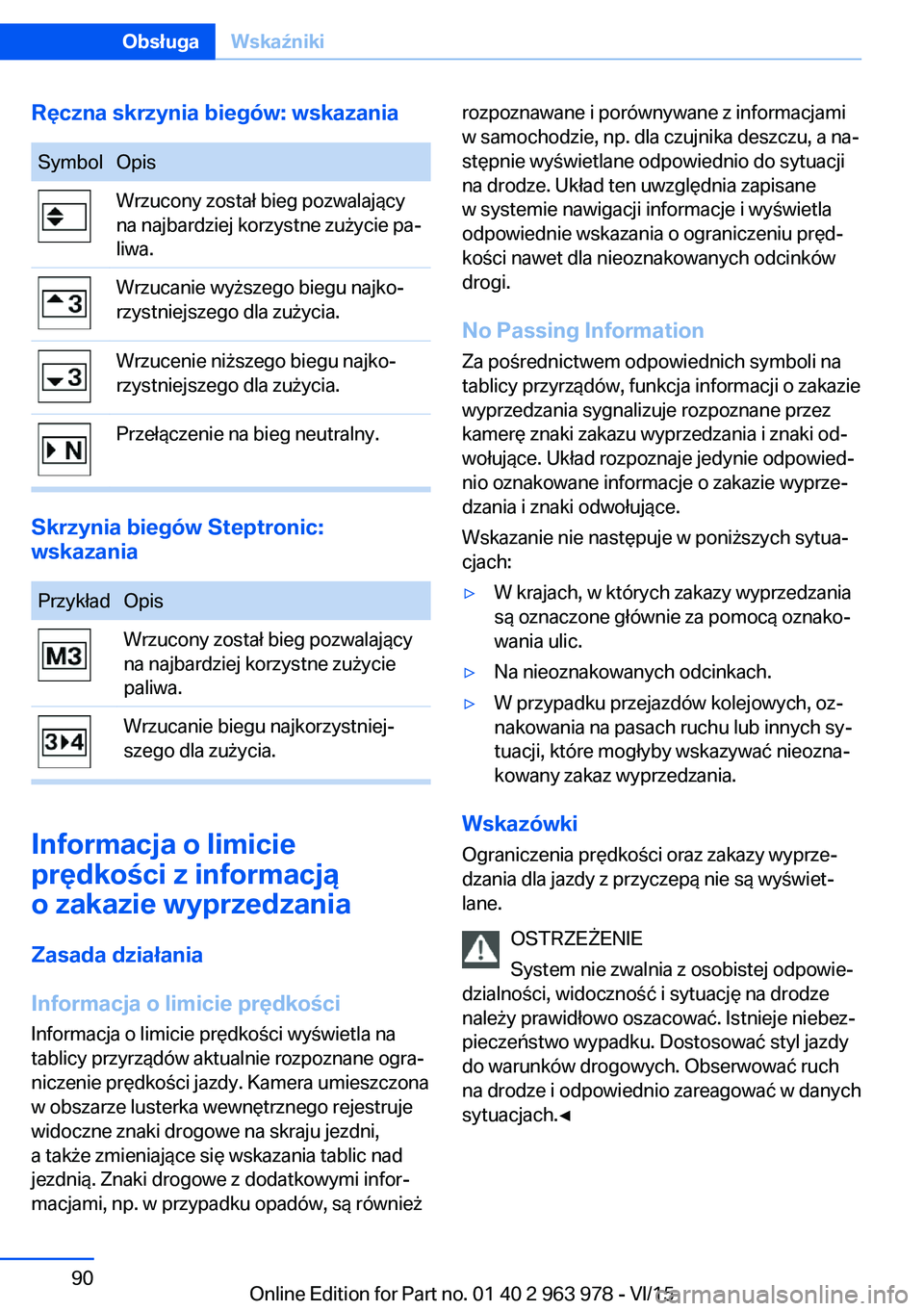BMW 4 SERIES COUPE 2016 Instrukcja obsługi (in Polish) Ręczna skrzynia biegów: wskazaniaSymbolOpisWrzucony został bieg pozwalający
na najbardziej korzystne zużycie pa‐
liwa.Wrzucanie wyższego biegu najko‐
rzystniejszego dla zużycia.Wrzucenie ni BMW 4 SERIES COUPE 2016 Instrukcja obsługi (in Polish) Ręczna skrzynia biegów: wskazaniaSymbolOpisWrzucony został bieg pozwalający
na najbardziej korzystne zużycie pa‐
liwa.Wrzucanie wyższego biegu najko‐
rzystniejszego dla zużycia.Wrzucenie ni