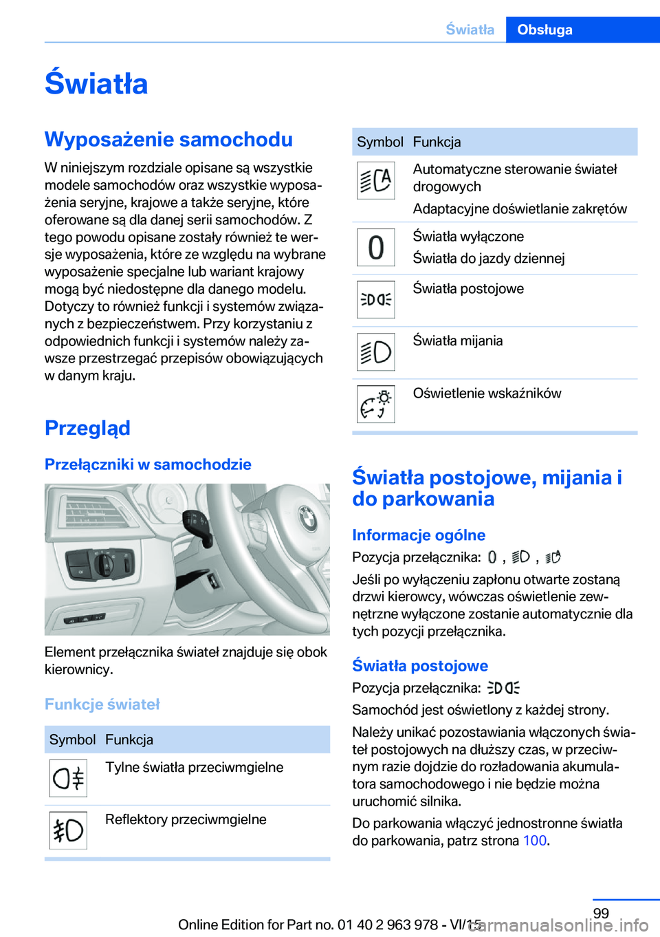 BMW 4 SERIES COUPE 2016  Instrukcja obsługi (in Polish) ŚwiatłaWyposażenie samochoduW niniejszym rozdziale opisane są wszystkie
modele samochodów oraz wszystkie wyposa‐
żenia seryjne, krajowe a także seryjne, które
oferowane są dla danej serii s