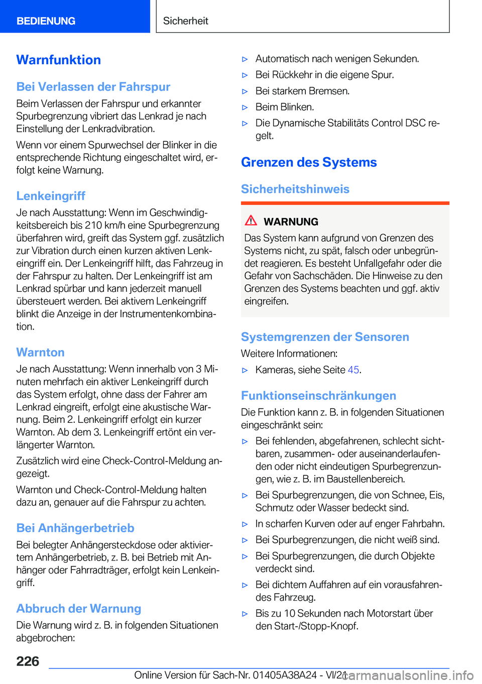 BMW 4 SERIES GRAN COUPE 2022  Betriebsanleitungen (in German) �W�a�r�n�f�u�n�k�t�i�o�n
�B�e�i��V�e�r�l�a�s�s�e�n��d�e�r��F�a�h�r�s�p�u�r �B�e�i�m��V�e�r�l�a�s�s�e�n��d�e�r��F�a�h�r�s�p�u�r��u�n�d��e�r�k�a�n�n�t�e�r�S�p�u�r�b�e�g�r�e�n�z�u�n�g��v�i�b�r�i