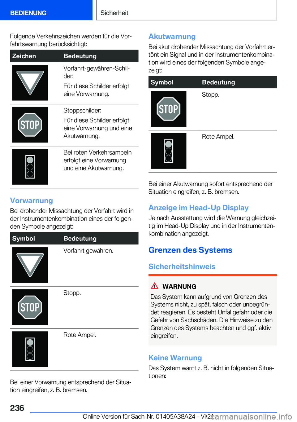 BMW 4 SERIES GRAN COUPE 2022  Betriebsanleitungen (in German) �F�o�l�g�e�n�d�e��V�e�r�k�e�h�r�s�z�e�i�c�h�e�n��w�e�r�d�e�n��f�
