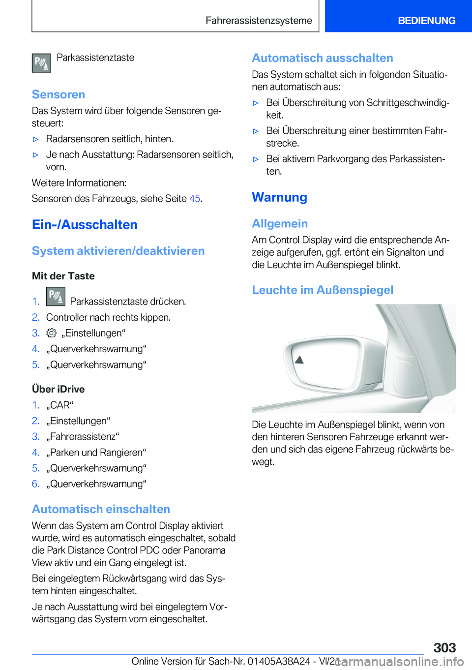 BMW 4 SERIES GRAN COUPE 2022  Betriebsanleitungen (in German) �P�a�r�k�a�s�s�i�s�t�e�n�z�t�a�s�t�e
�S�e�n�s�o�r�e�n �D�a�s��S�y�s�t�e�m��w�i�r�d��