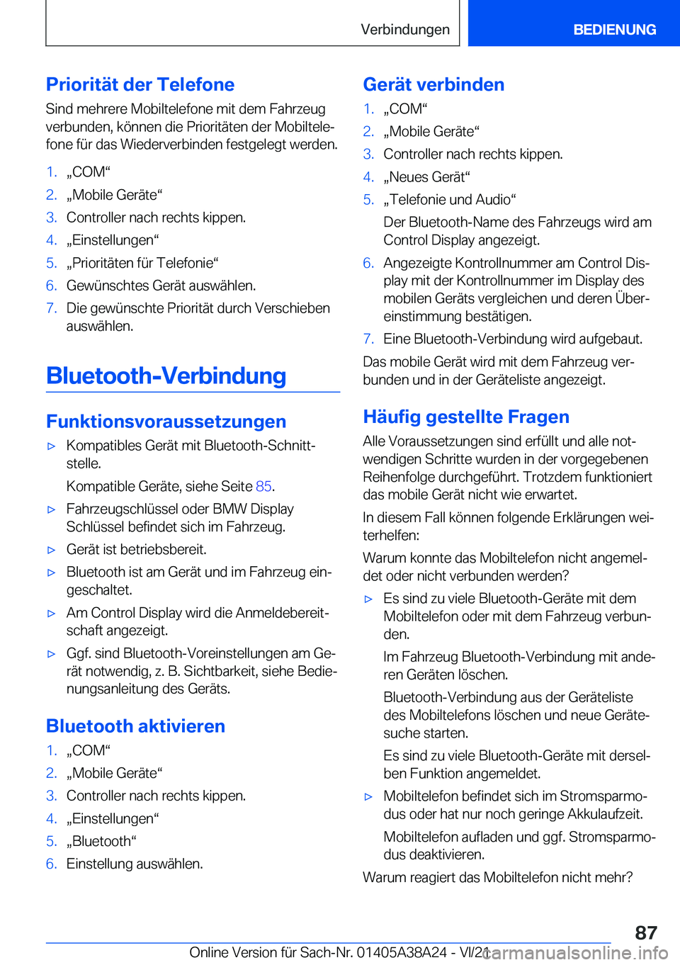 BMW 4 SERIES GRAN COUPE 2022  Betriebsanleitungen (in German) �P�r�i�o�r�i�t�