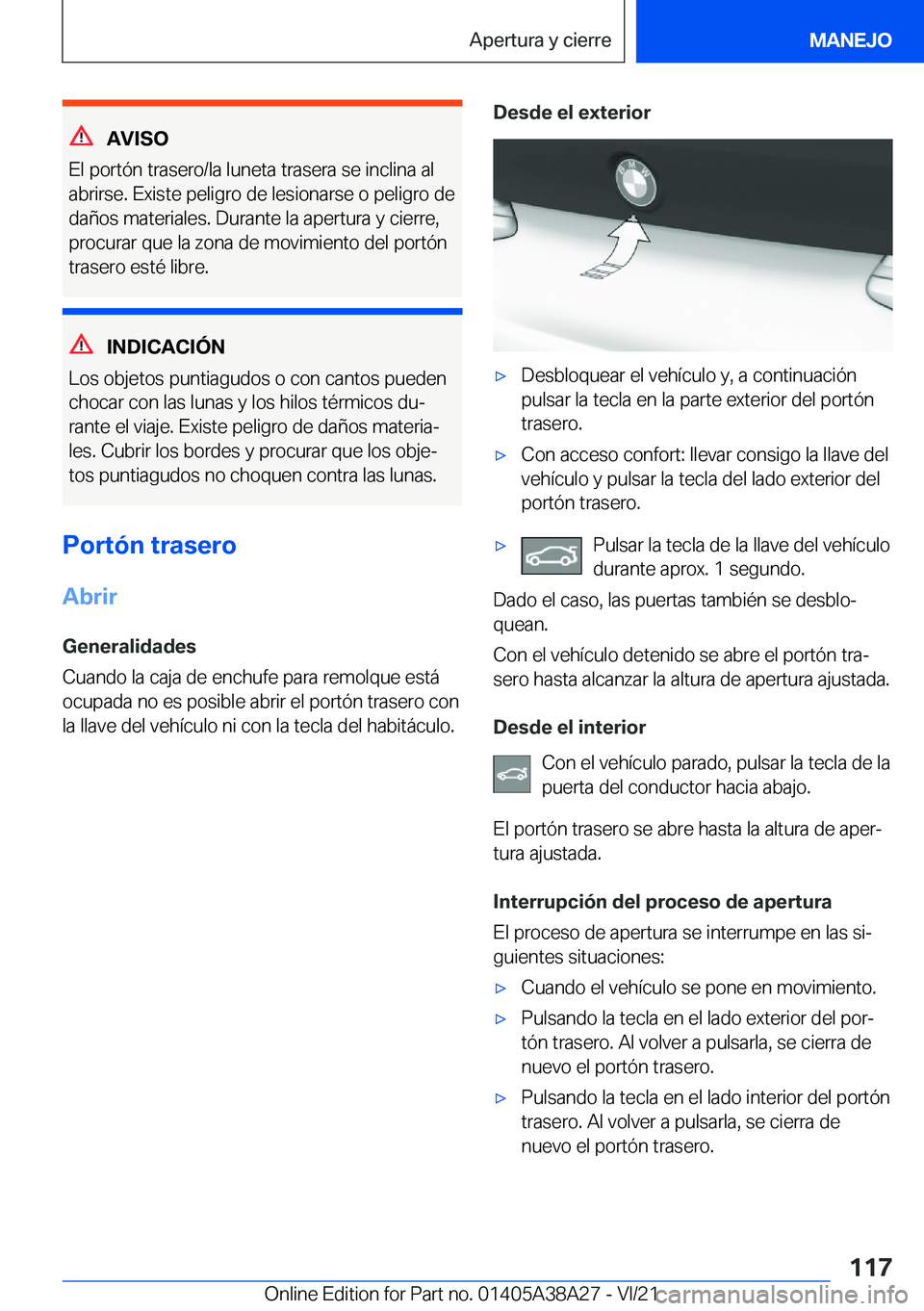 BMW 4 SERIES GRAN COUPE 2022  Manuales de Empleo (in Spanish) �A�V�I�S�O
�E�l��p�o�r�t�