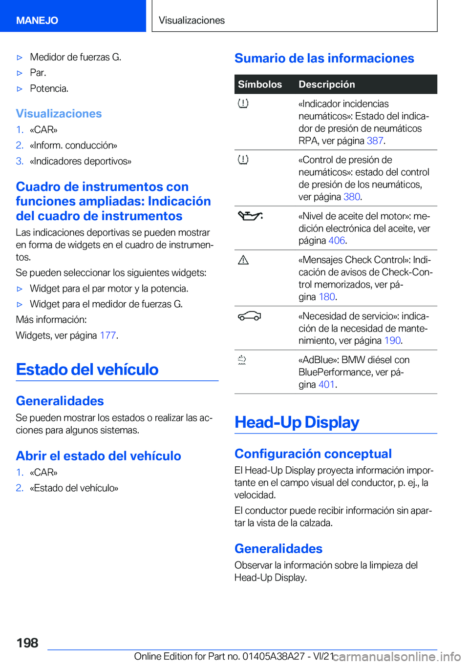 BMW 4 SERIES GRAN COUPE 2022  Manuales de Empleo (in Spanish) x�M�e�d�i�d�o�r��d�e��f�u�e�r�z�a�s��G�.x�P�a�r�.x�P�o�t�e�n�c�i�a�.
�V�i�s�u�a�l�i�z�a�c�i�o�n�e�s
�1�.�«�C�A�R�{�2�.�«�I�n�f�o�r�m�.��c�o�n�d�u�c�c�i�