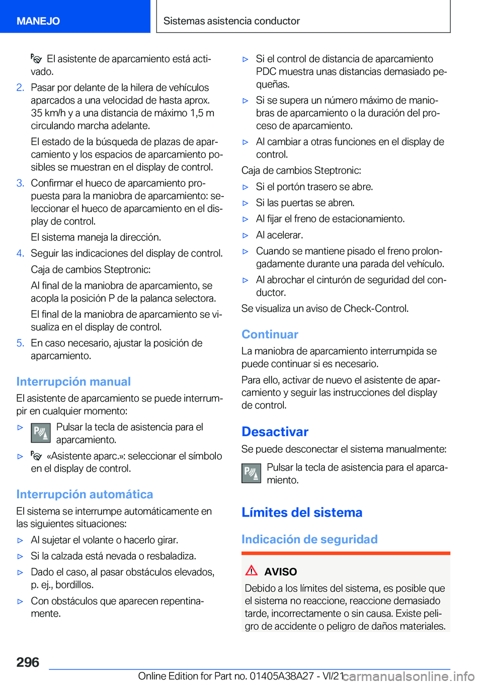 BMW 4 SERIES GRAN COUPE 2022  Manuales de Empleo (in Spanish) ���E�l��a�s�i�s�t�e�n�t�e��d�e��a�p�a�r�c�a�m�i�e�n�t�o��e�s�t�