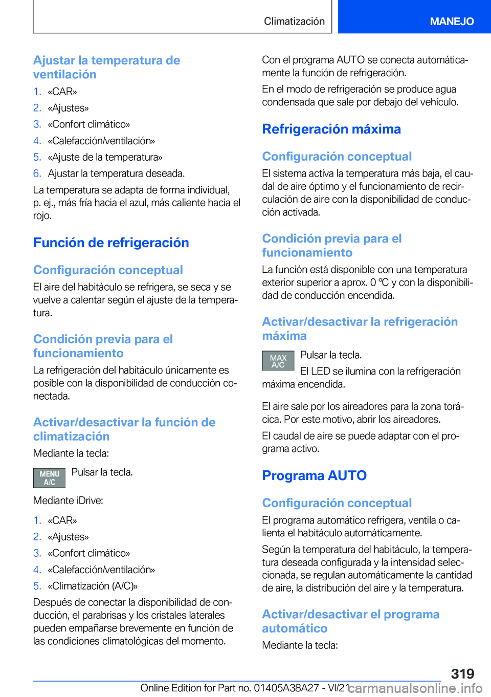 BMW 4 SERIES GRAN COUPE 2022  Manuales de Empleo (in Spanish) �A�j�u�s�t�a�r��l�a��t�e�m�p�e�r�a�t�u�r�a��d�e
�v�e�n�t�i�l�a�c�i�