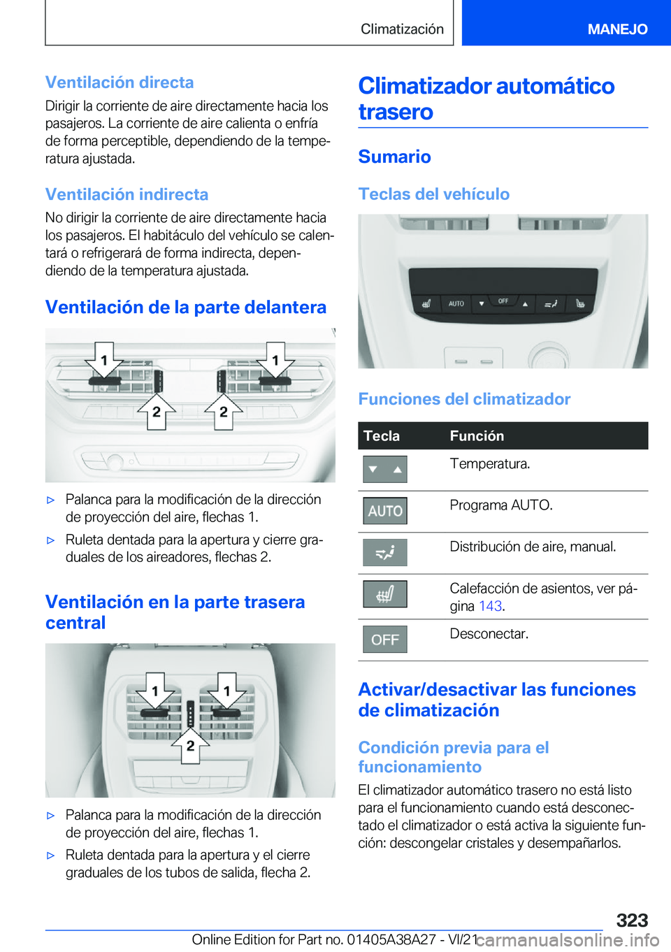 BMW 4 SERIES GRAN COUPE 2022  Manuales de Empleo (in Spanish) �V�e�n�t�i�l�a�c�i�