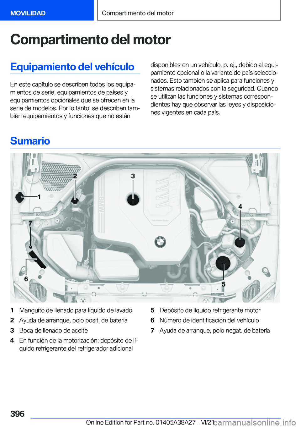 BMW 4 SERIES GRAN COUPE 2022  Manuales de Empleo (in Spanish) �C�o�m�p�a�r�t�i�m�e�n�t�o��d�e�l��m�o�t�o�r�E�q�u�i�p�a�m�i�e�n�t�o��d�e�l��v�e�h�