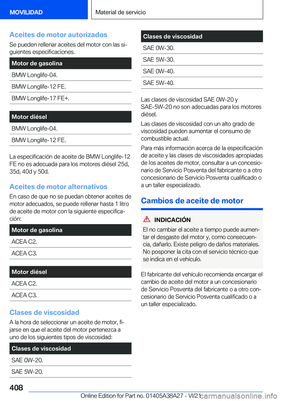 BMW 4 SERIES GRAN COUPE 2022  Manuales de Empleo (in Spanish) �A�c�e�i�t�e�s��d�e��m�o�t�o�r��a�u�t�o�r�i�z�a�d�o�s�S�e��p�u�e�d�e�n��r�e�l�l�e�n�a�r��a�c�e�i�t�e�s��d�e�l��m�o�t�o�r��c�o�n��l�a�s��s�iª
�g�u�i�e�n�t�e�s��e�s�p�e�c�i�f�i�c�a�c�i�o�n