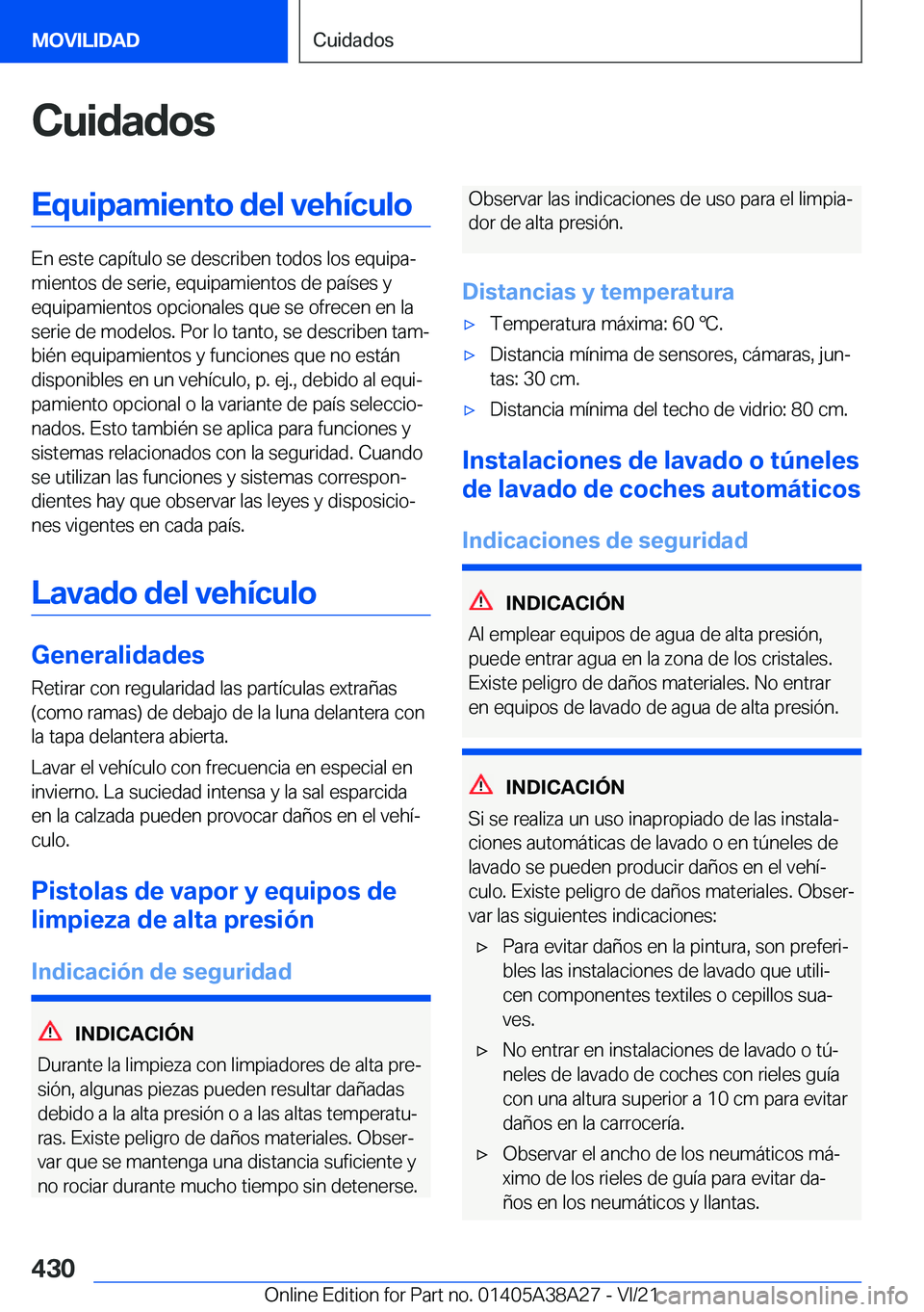 BMW 4 SERIES GRAN COUPE 2022  Manuales de Empleo (in Spanish) �C�u�i�d�a�d�o�s�E�q�u�i�p�a�m�i�e�n�t�o��d�e�l��v�e�h�