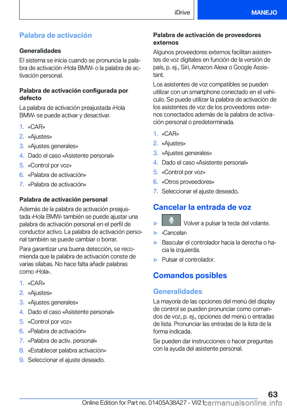 BMW 4 SERIES GRAN COUPE 2022  Manuales de Empleo (in Spanish) �P�a�l�a�b�r�a��d�e��a�c�t�i�v�a�c�i�