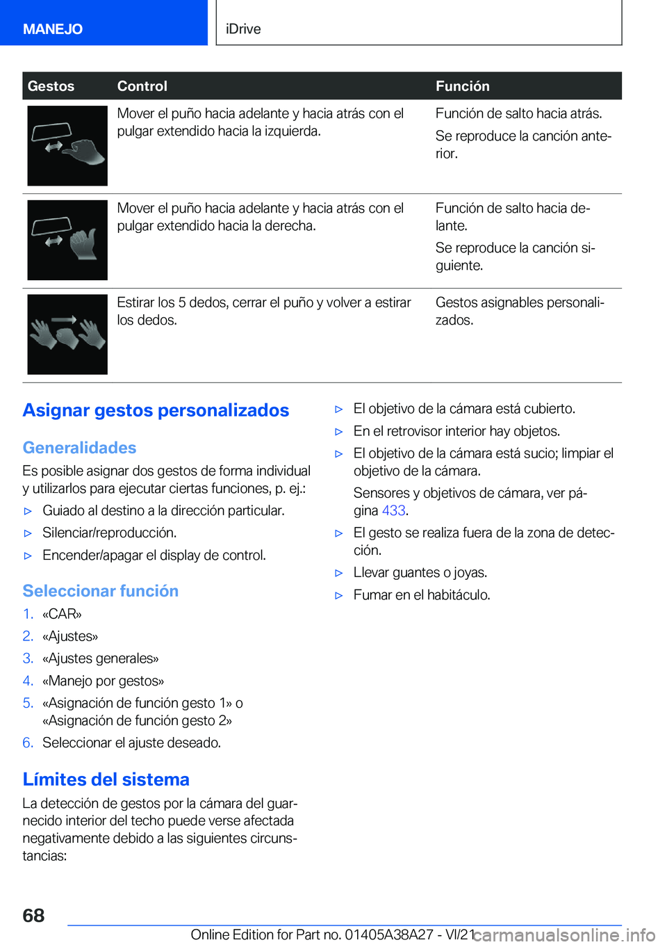 BMW 4 SERIES GRAN COUPE 2022  Manuales de Empleo (in Spanish) �G�e�s�t�o�s�C�o�n�t�r�o�l�F�u�n�c�i�
