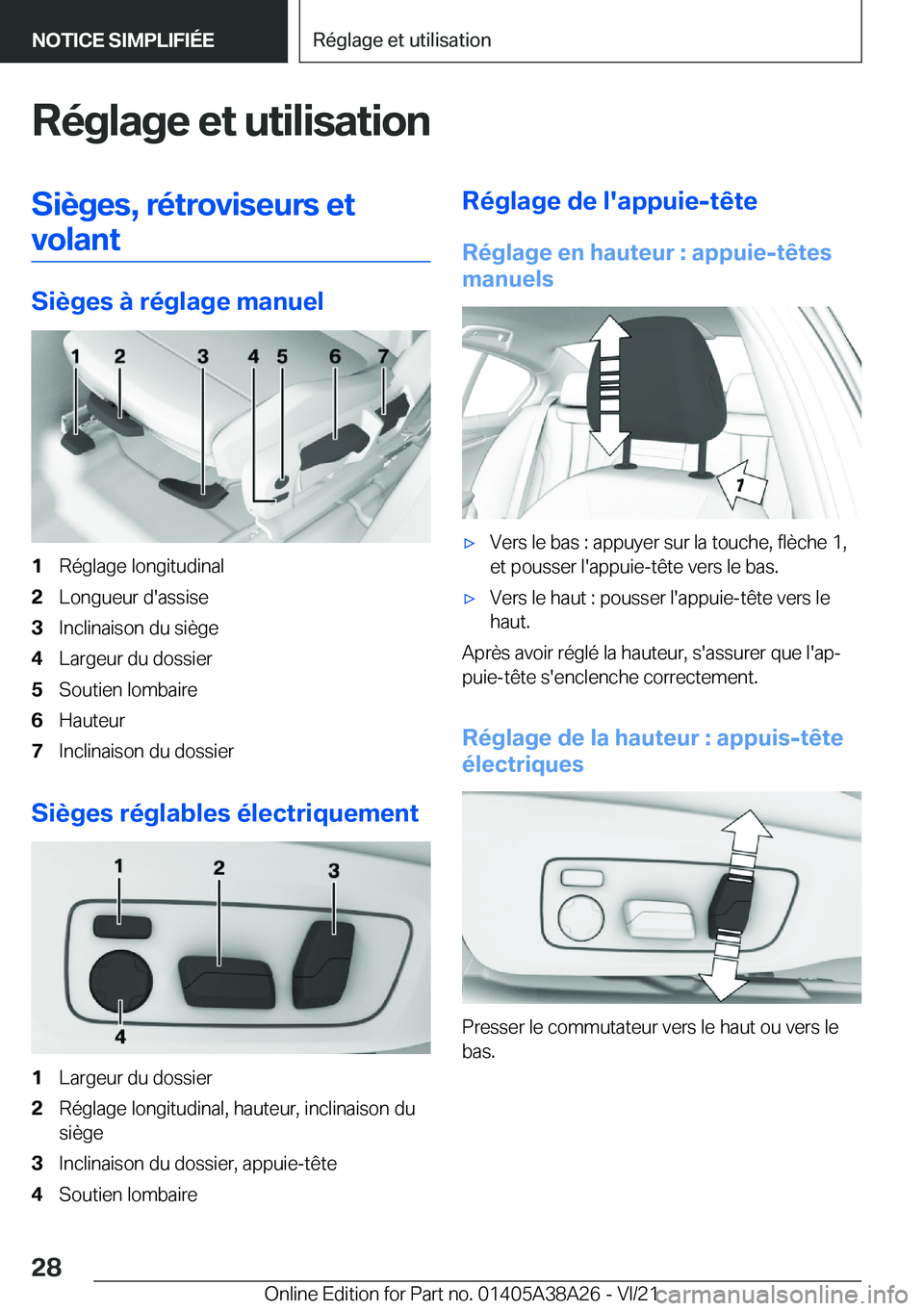 BMW 4 SERIES GRAN COUPE 2022  Notices Demploi (in French) �R�é�g�l�a�g�e��e�t��u�t�i�l�i�s�a�t�i�o�n�S�i�è�g�e�s�,��r�é�t�r�o�v�i�s�e�u�r�s��e�t�v�o�l�a�n�t
�S�i�è�g�e�s��