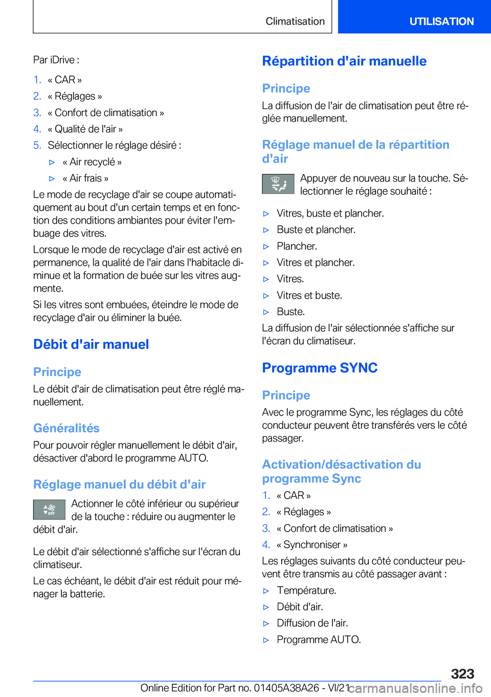 BMW 4 SERIES GRAN COUPE 2022  Notices Demploi (in French) �P�a�r��i�D�r�i�v�e��:�1�.�k��C�A�R��{�2�.�k��R�é�g�l�a�g�e�s��{�3�.�k��C�o�n�f�o�r�t��d�e��c�l�i�m�a�t�i�s�a�t�i�o�n��{�4�.�k��Q�u�a�l�i�t�é��d�e��l�'�a�i�r��{�5�.�S�é�l�e�c�t�i�