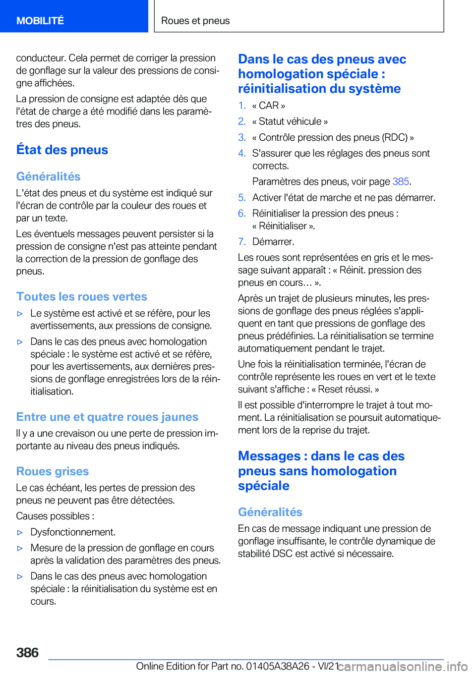 BMW 4 SERIES GRAN COUPE 2022  Notices Demploi (in French) �c�o�n�d�u�c�t�e�u�r�.��C�e�l�a��p�e�r�m�e�t��d�e��c�o�r�r�i�g�e�r��l�a��p�r�e�s�s�i�o�n
�d�e��g�o�n�f�l�a�g�e��s�u�r��l�a��v�a�l�e�u�r��d�e�s��p�r�e�s�s�i�o�n�s��d�e��c�o�n�s�ij
�g�n�e