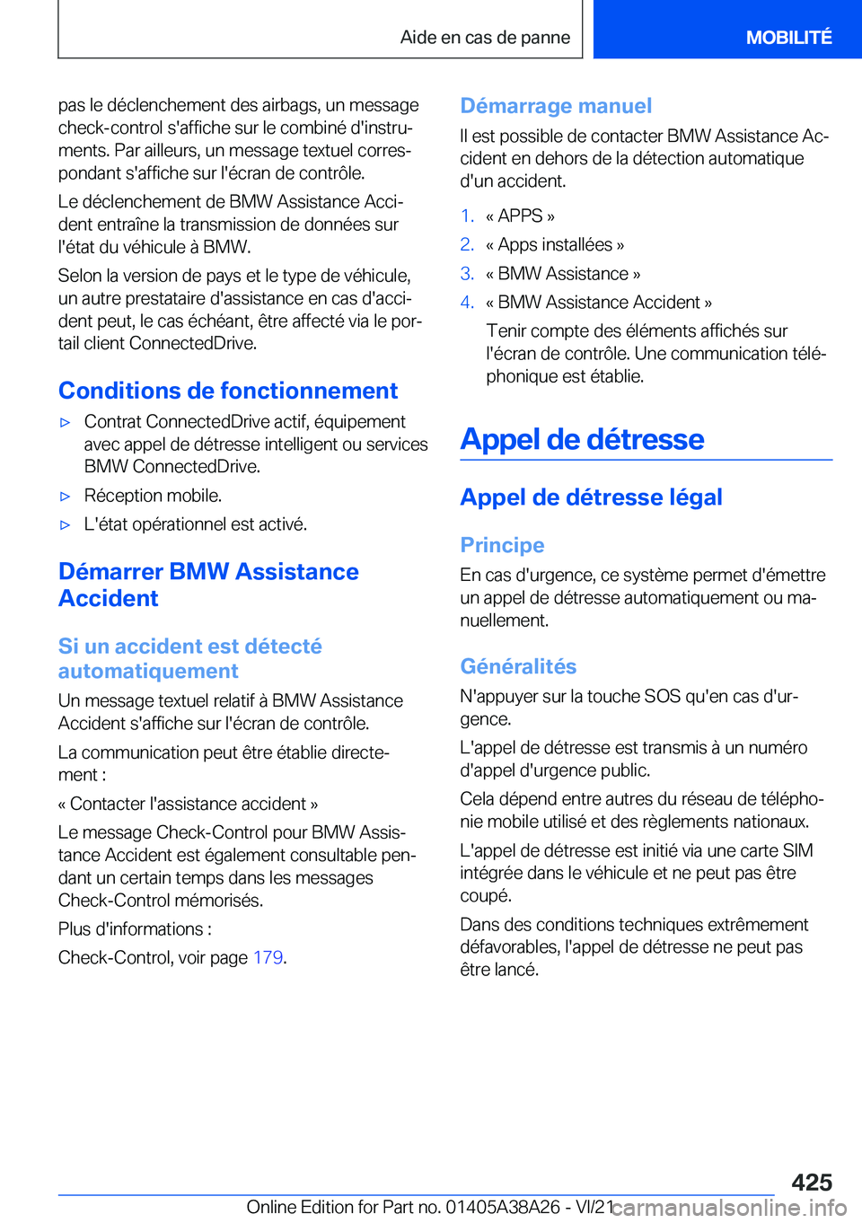BMW 4 SERIES GRAN COUPE 2022  Notices Demploi (in French) �p�a�s��l�e��d�é�c�l�e�n�c�h�e�m�e�n�t��d�e�s��a�i�r�b�a�g�s�,��u�n��m�e�s�s�a�g�e�c�h�e�c�k�-�c�o�n�t�r�o�l��s�'�a�f�f�i�c�h�e��s�u�r��l�e��c�o�m�b�i�n�é��d�'�i�n�s�t�r�uj�m�e�n