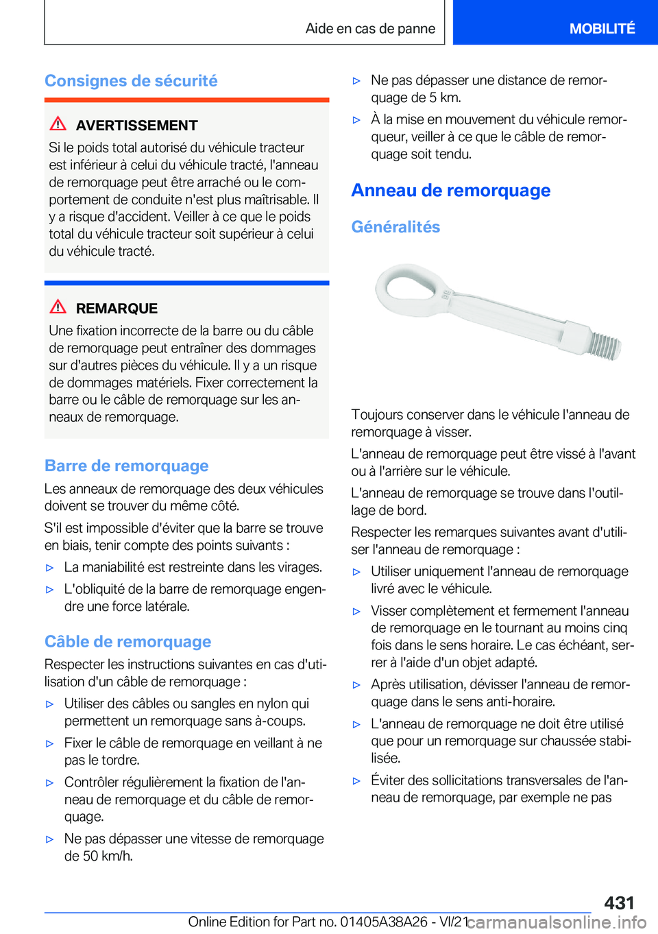 BMW 4 SERIES GRAN COUPE 2022  Notices Demploi (in French) �C�o�n�s�i�g�n�e�s��d�e��s�é�c�u�r�i�t�é
�A�V�E�R�T�I�S�S�E�M�E�N�T
�S�i��l�e��p�o�i�d�s��t�o�t�a�l��a�u�t�o�r�i�s�é��d�u��v�é�h�i�c�u�l�e��t�r�a�c�t�e�u�r
�e�s�t��i�n�f�é�r�i�e�u�r��