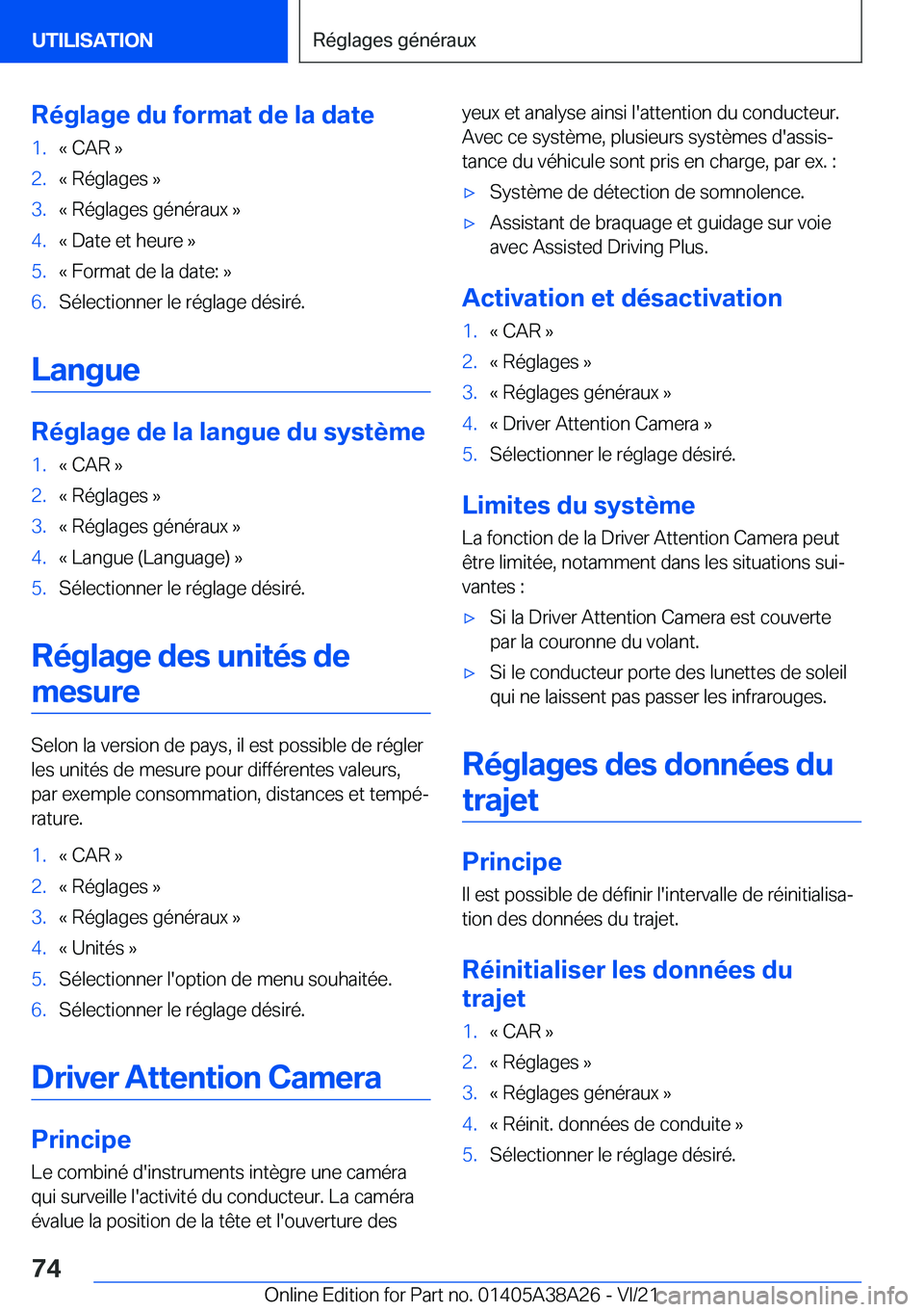 BMW 4 SERIES GRAN COUPE 2022  Notices Demploi (in French) �R�é�g�l�a�g�e��d�u��f�o�r�m�a�t��d�e��l�a��d�a�t�e�1�.�k��C�A�R��{�2�.�k��R�é�g�l�a�g�e�s��{�3�.�k��R�é�g�l�a�g�e�s��g�é�n�é�r�a�u�x��{�4�.�k��D�a�t�e��e�t��h�e�u�r�e��{�5�.�k��