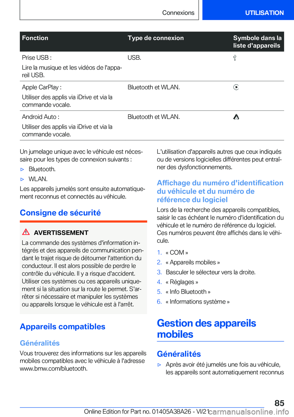 BMW 4 SERIES GRAN COUPE 2022  Notices Demploi (in French) �F�o�n�c�t�i�o�n�T�y�p�e��d�e��c�o�n�n�e�x�i�o�n�S�y�m�b�o�l�e��d�a�n�s��l�a
�l�i�s�t�e��d�'�a�p�p�a�r�e�i�l�s�P�r�i�s�e��U�S�B��:
�L�i�r�e��l�a��m�u�s�i�q�u�e��e�t��l�e�s��v�i�d�é�o�