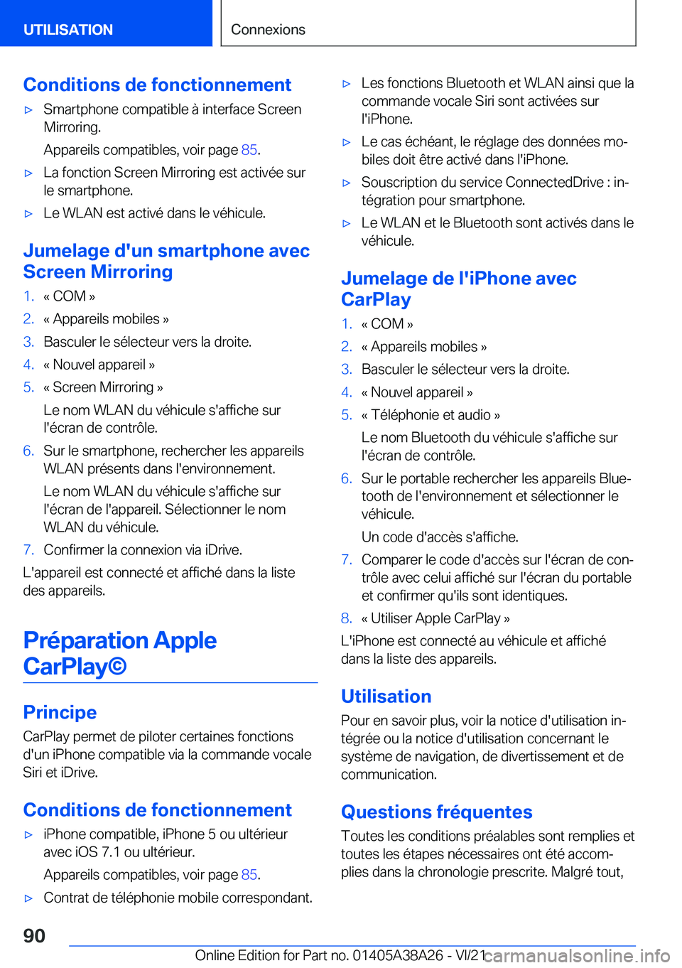 BMW 4 SERIES GRAN COUPE 2022  Notices Demploi (in French) �C�o�n�d�i�t�i�o�n�s��d�e��f�o�n�c�t�i�o�n�n�e�m�e�n�t'x�S�m�a�r�t�p�h�o�n�e��c�o�m�p�a�t�i�b�l�e��