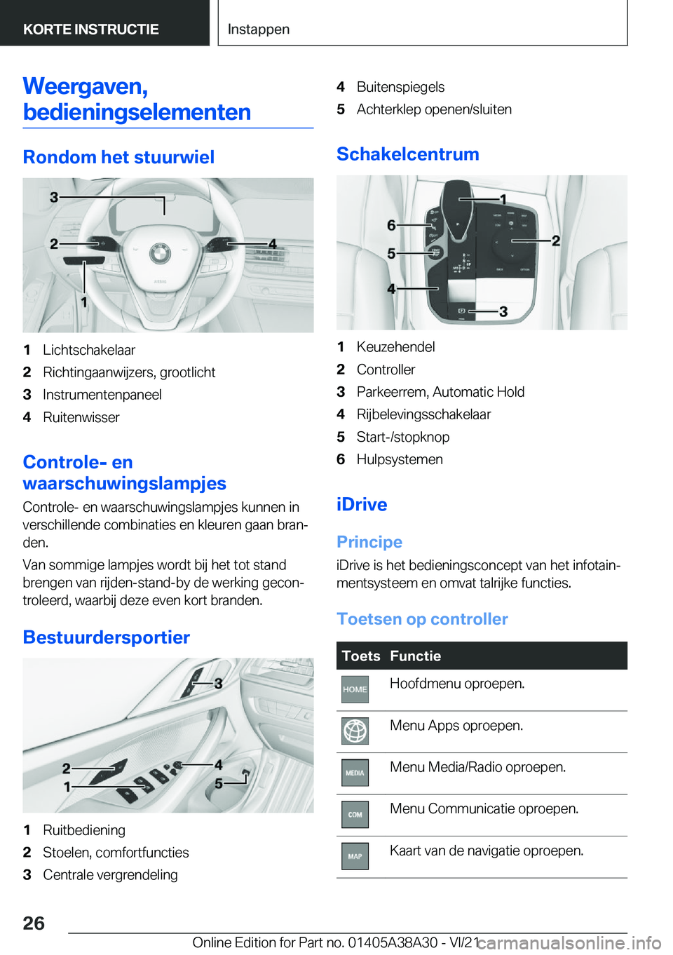 BMW 4 SERIES GRAN COUPE 2022  Instructieboekjes (in Dutch) �W�e�e�r�g�a�v�e�n�,�b�e�d�i�e�n�i�n�g�s�e�l�e�m�e�n�t�e�n
�R�o�n�d�o�m��h�e�t��s�t�u�u�r�w�i�e�l
�1�L�i�c�h�t�s�c�h�a�k�e�l�a�a�r�2�R�i�c�h�t�i�n�g�a�a�n�w�i�j�z�e�r�s�,��g�r�o�o�t�l�i�c�h�t�3�I�n