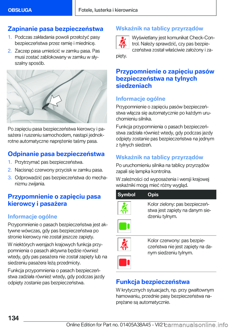 BMW 4 SERIES GRAN COUPE 2022  Instrukcja obsługi (in Polish) �Z�a�p�i�n�a�n�i�e��p�a�s�a��b�e�z�p�i�e�c�z�e�
