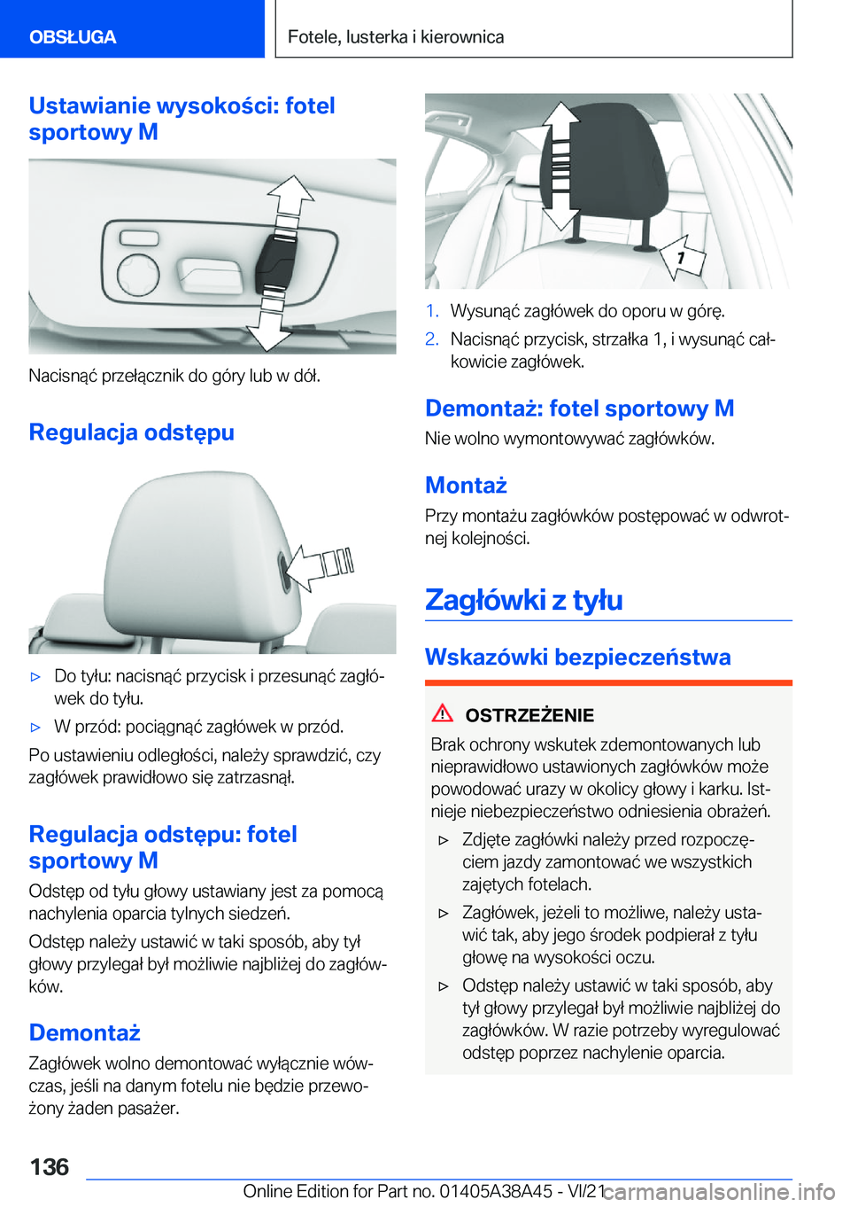 BMW 4 SERIES GRAN COUPE 2022  Instrukcja obsługi (in Polish) �U�s�t�a�w�i�a�n�i�e��w�y�s�o�k�o�c�i�:��f�o�t�e�l
�s�p�o�r�t�o�w�y��M
�N�a�c�i�s�n�