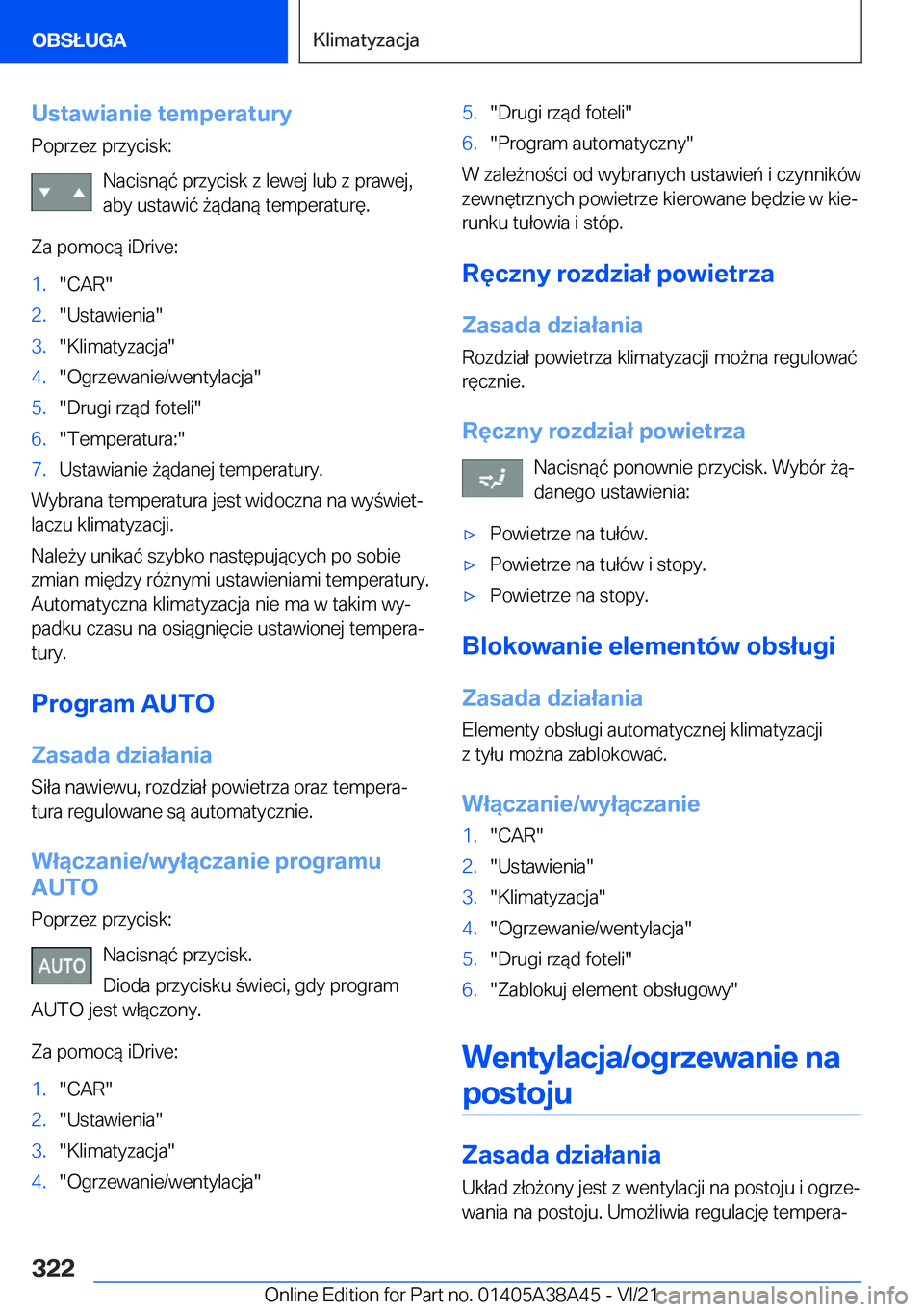 BMW 4 SERIES GRAN COUPE 2022  Instrukcja obsługi (in Polish) �U�s�t�a�w�i�a�n�i�e��t�e�m�p�e�r�a�t�u�r�y�P�o�p�r�z�e�z��p�r�z�y�c�i�s�k�:
�N�a�c�i�s�n�